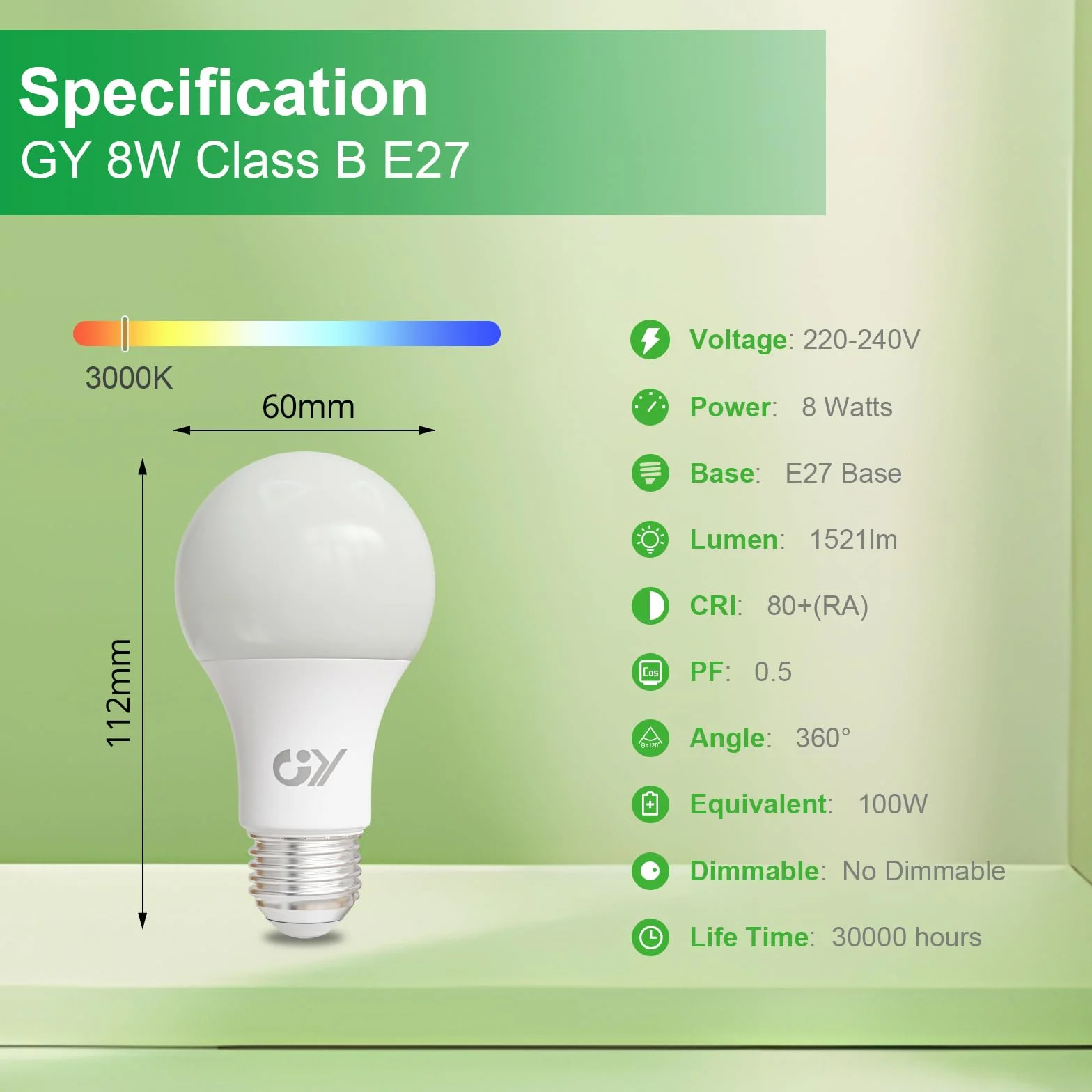 GY A60 8 W 3000 K 6 szt
