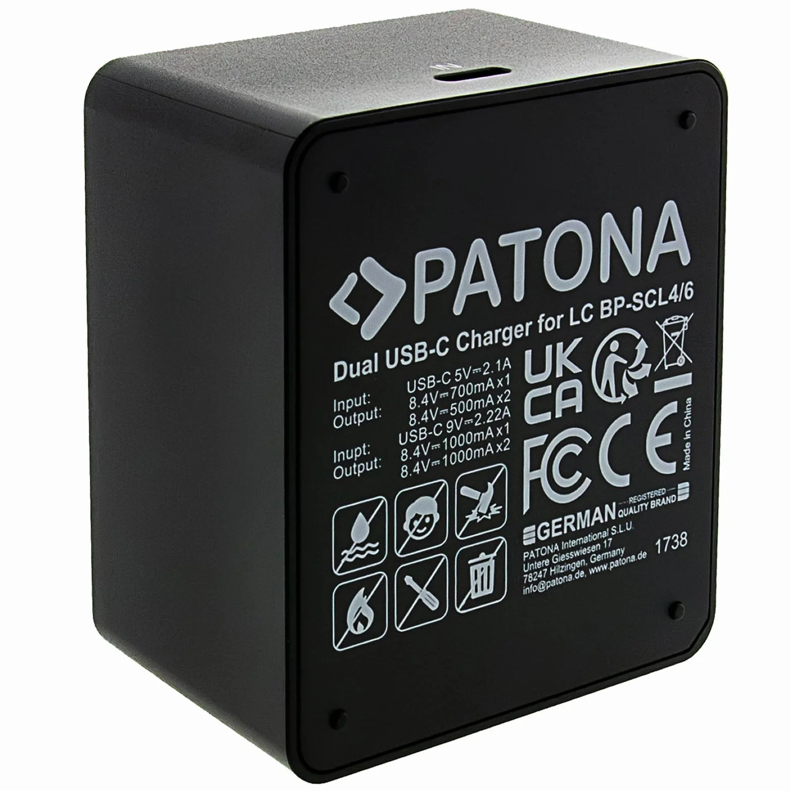 PATONA Podwójna ładowarka do Leica Q3 Q4 BP-SCL4 BP-SCL6 | kompaktowa ładowarka USB-C do 2 akumulatorów jednocześnie | w zestawie kabel USB-C, wskaźnik poziomu naładowania LED, ochrona przed