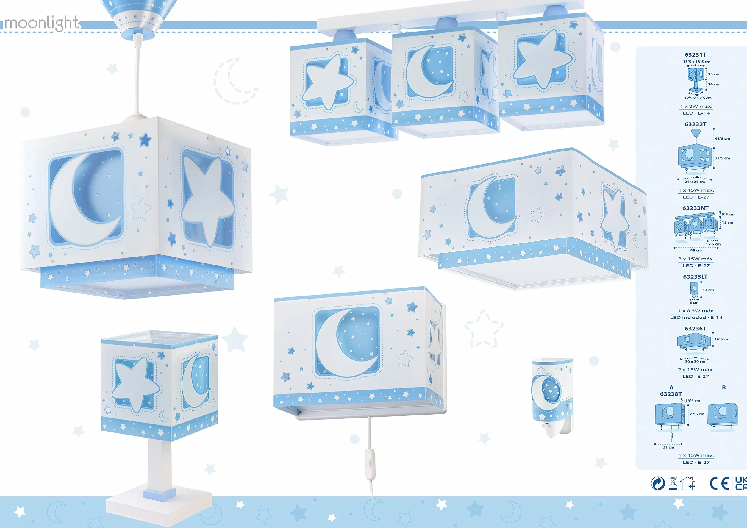 Dziecięca lampa wisząca Dalber Księżyc i gwiazdy Moonlight Blue