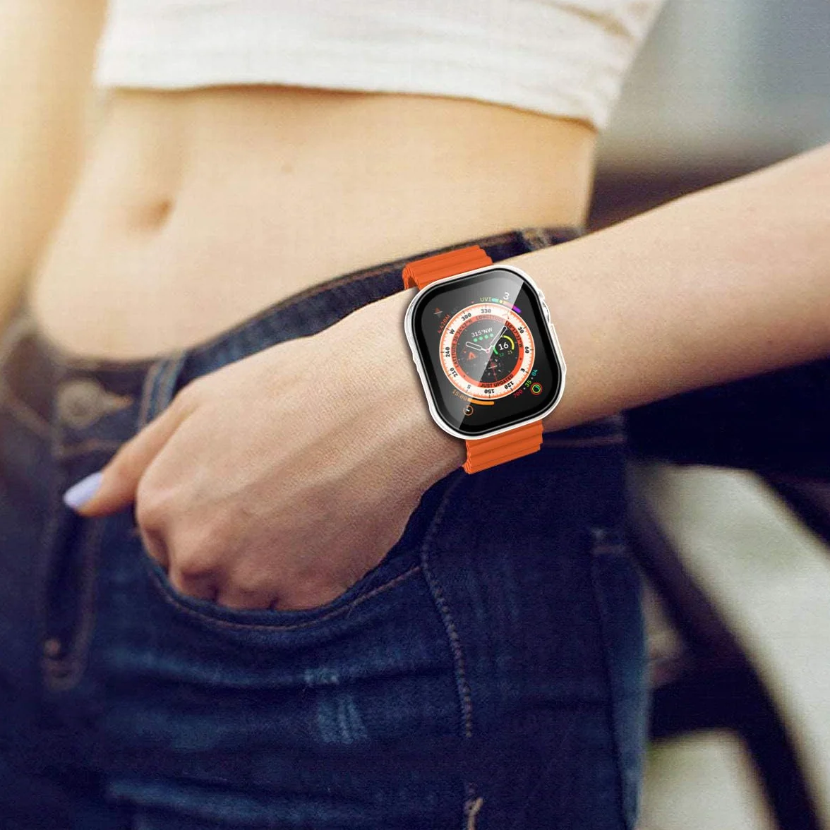 ivoler 3-pak twardych etui PC z osłoną ekranu ze szkła do Apple Watch Ultra 2 49 mm/Apple Watch 49 mm, pełne pokrycie etui ochronne, ultracienkie etui ochronne odporne, 2 przezroczyste + 1 czarne