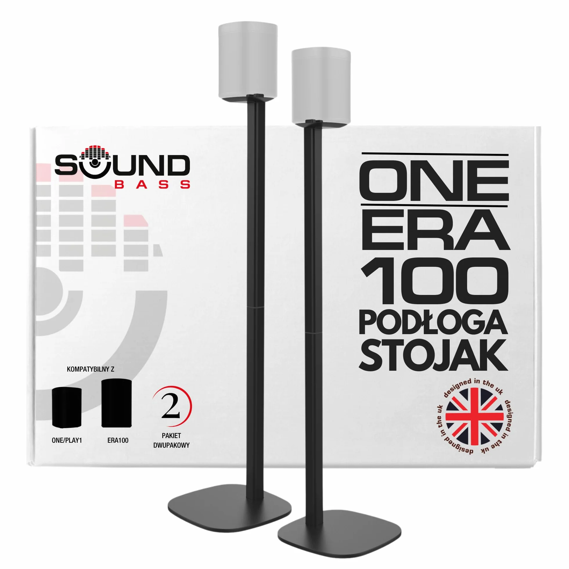 ERA100 Stojak na Podłogę Czarny 2szt Kompatybilny z Sonos One Play:1 One Gen 2 One SL ERA 100 Sound Bass UK Zestaw podwójny