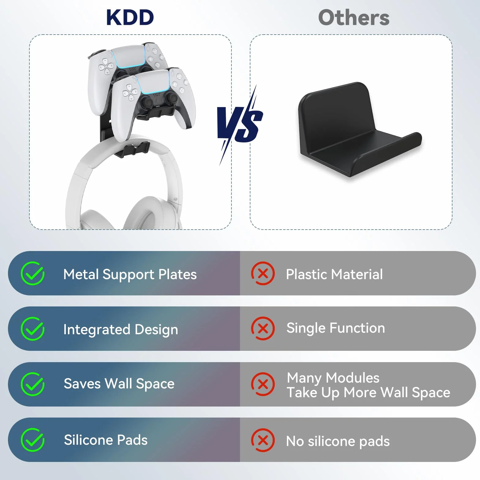 KDD Podwójny kontroler i uchwyt na słuchawki ścienny do gier Xbox Series X/S PS5 PS4 PS3 Switch STEAM PC