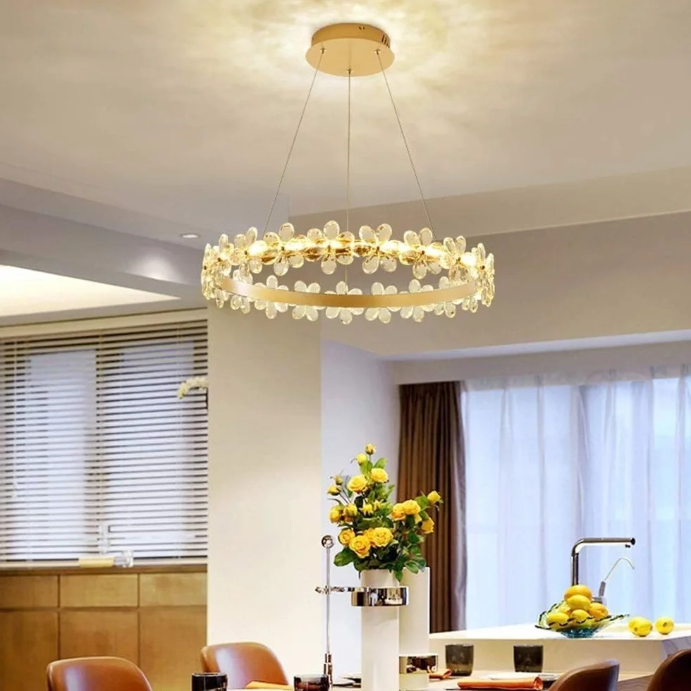Lampa Wisząca, Restauracji, Okrągła Nowoczesna Lampa Wisząca Metalowe Żyrandole Kryształowe Lampy Wiszące Do Jadalni W Domu Wewnętrzne(80cm)