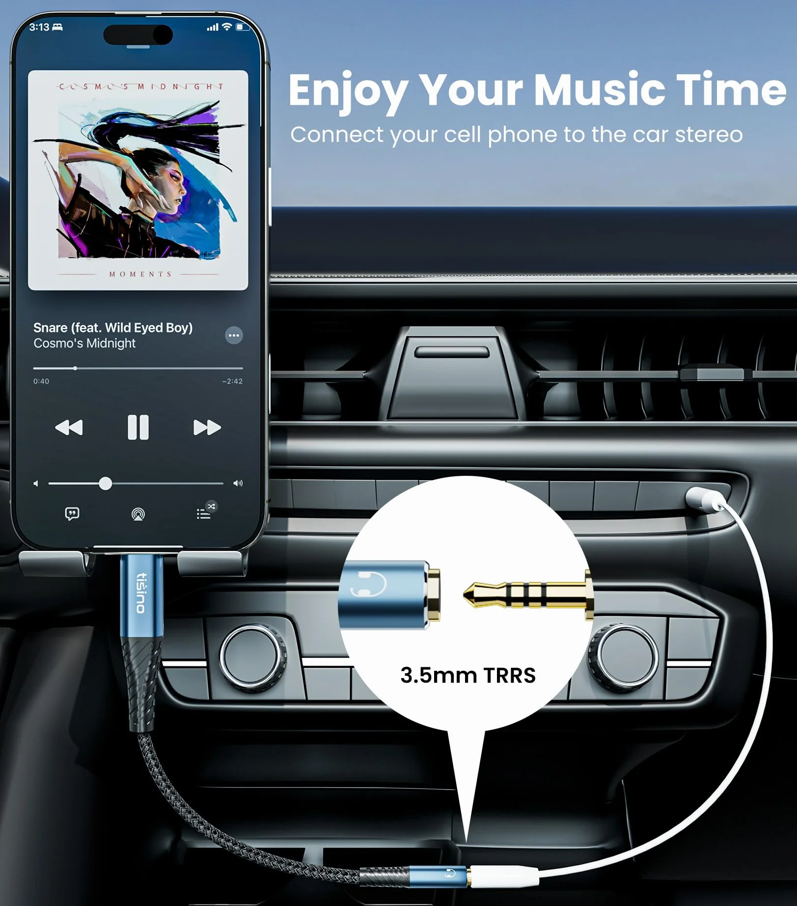 Tisino Adapter USB C na Jack 3,5 mm TRRS Żeński, Hi-Res DAC 384kHz/32Bit, Kabel USB C na AUX do Słuchawek, Kompatybilny z iPhone 16/15, Galaxy S24/S23/S22 1m