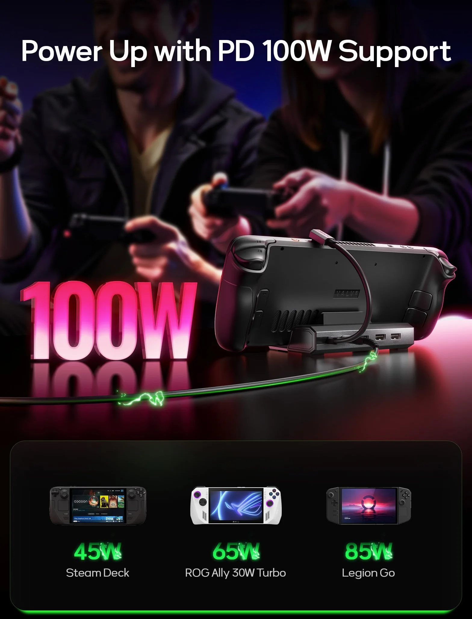 JSAUX Stacja dokująca 5-w-1 do Steam Deck HDMI 2.0 4K@60Hz Ethernet USB A 2.0 USB C
