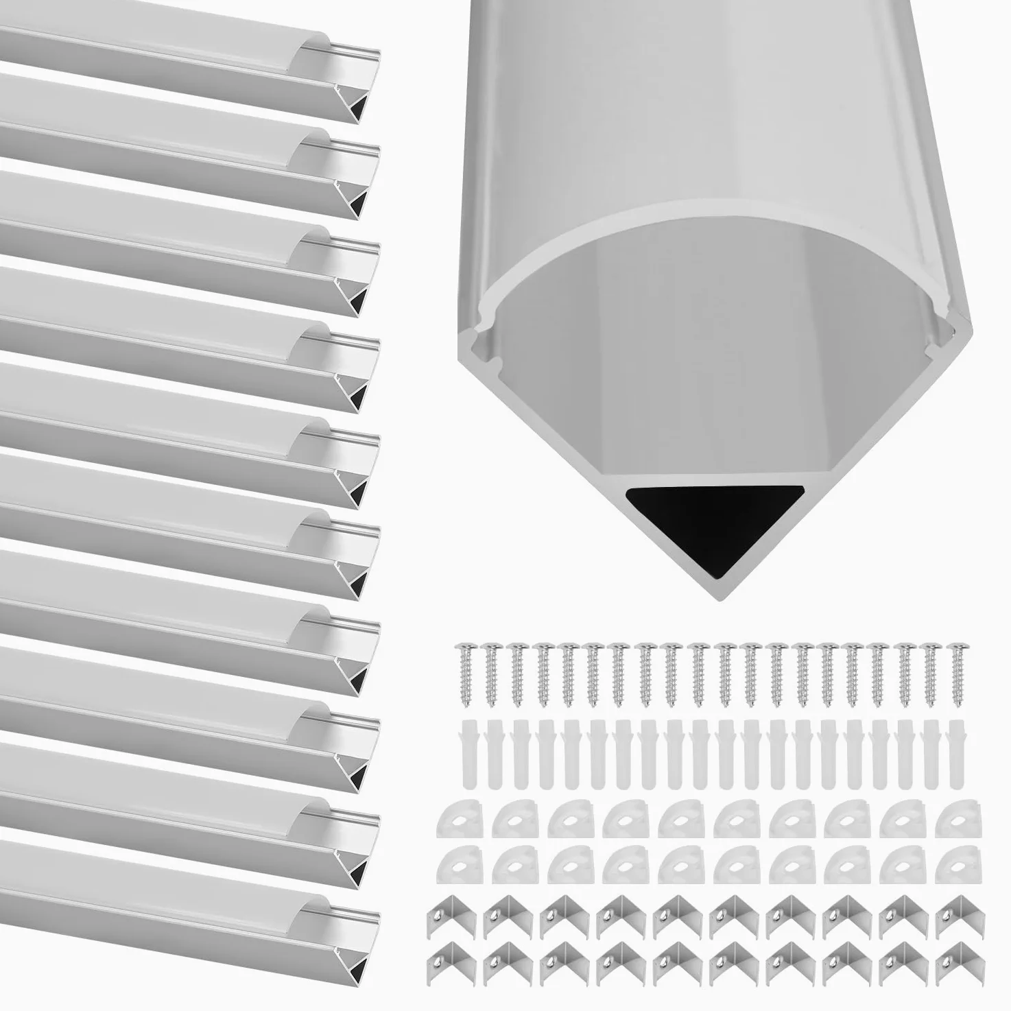 Profil aluminiowy 40 x 1 m profil LED w kształcie litery V z osłoną, zaślepkami i klipsami montażowymi, szyna LED kanał LED do taśm LED