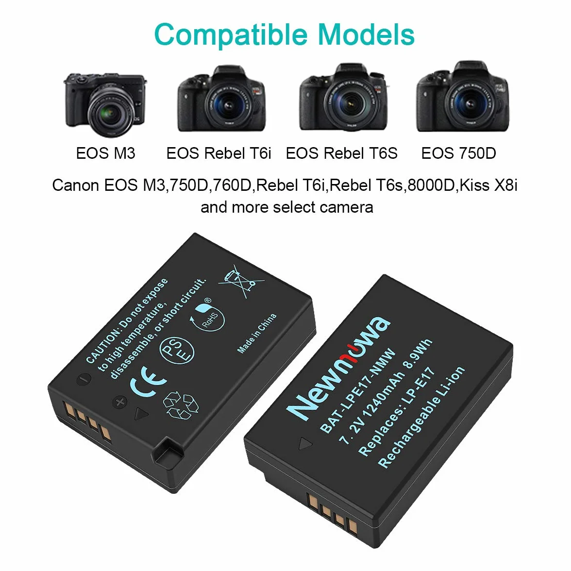 Newmowa LP-E17 Zapasowa bateria (2 sztuki) i podwójna inteligentna ładowarka USB LED do Canon LP-E17 i Canon EOS M3 M5 M6 200D 250D 750D 760D 800D Rebel SL3 T6i T6s 8000D Kiss X8i