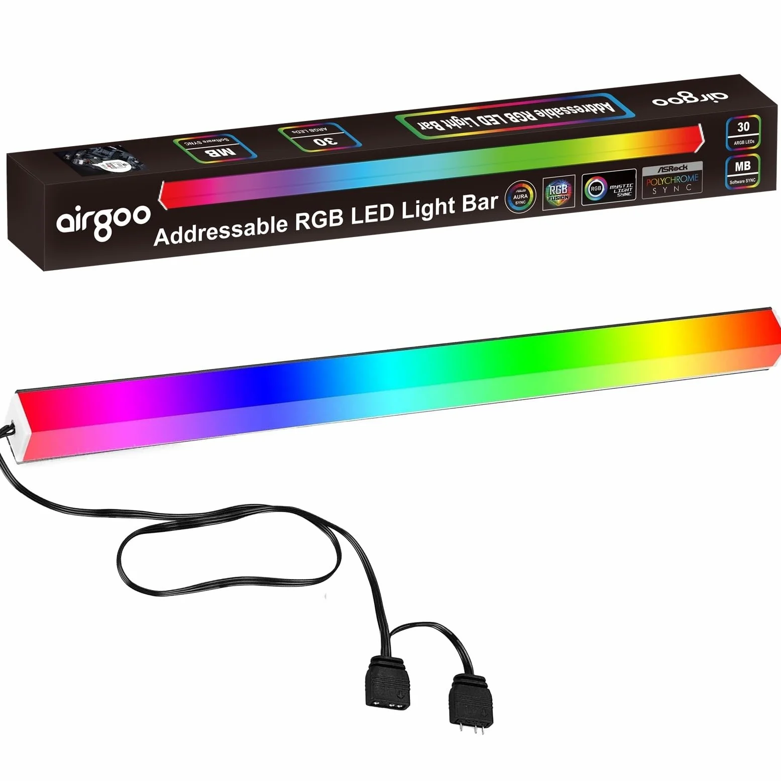 Addressable RGB LED taśma do etui do gier, 30 diod LED WS2812B, RGBIC, tęczowa, magnetyczna taśma ARGB, oświetlenie obudowy PC, do 5 V, 3-pinowa płyta główna ASUS Aura SYNC, MSI Mystic Light Sync