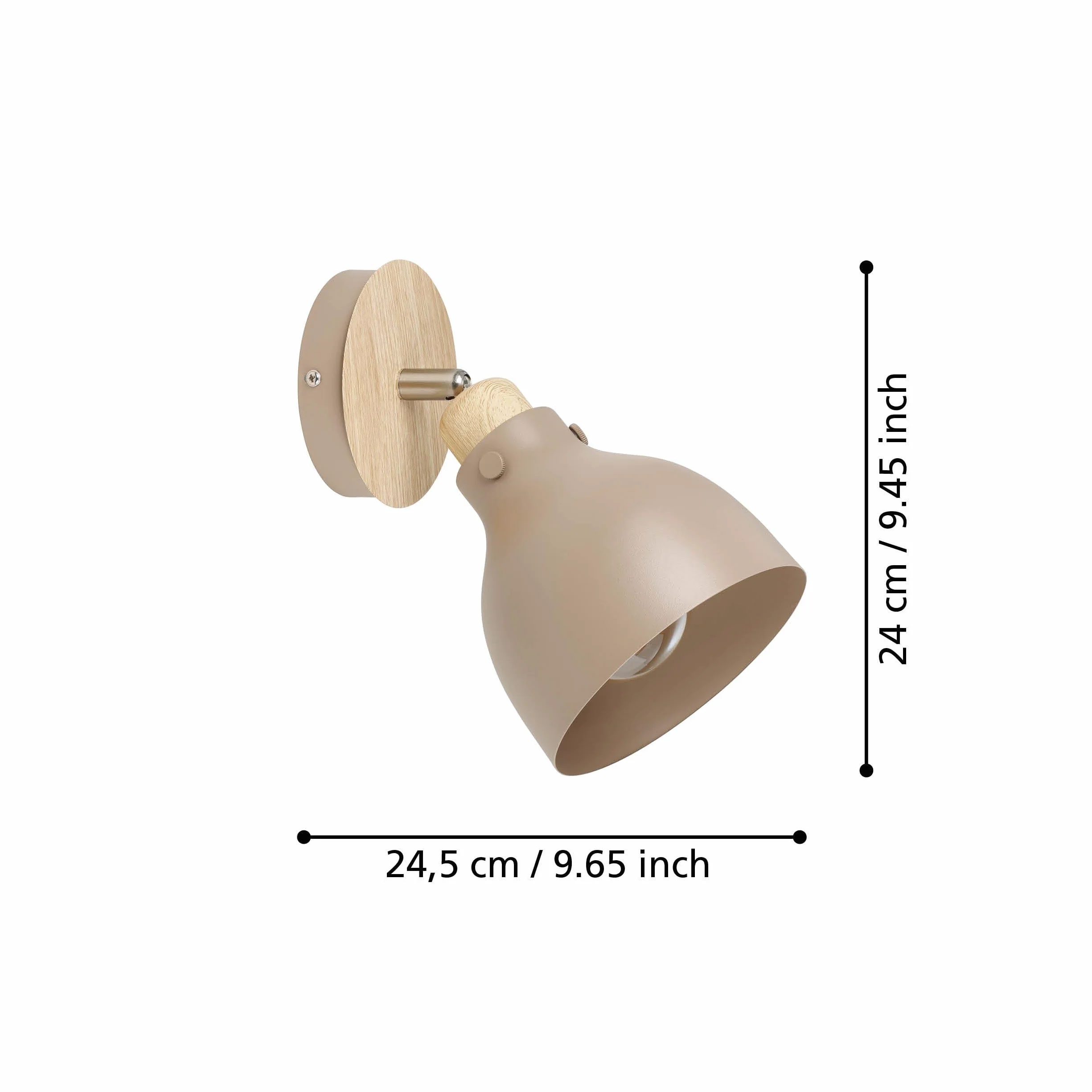 EGLO Lampa ścienna Arrecife, lampa do czytania z obrotowym reflektorem, lampa wewnętrzna do salonu, sypialni i korytarza, naturalnego drewna i metalu w kolorze piaskowym, oprawka E27