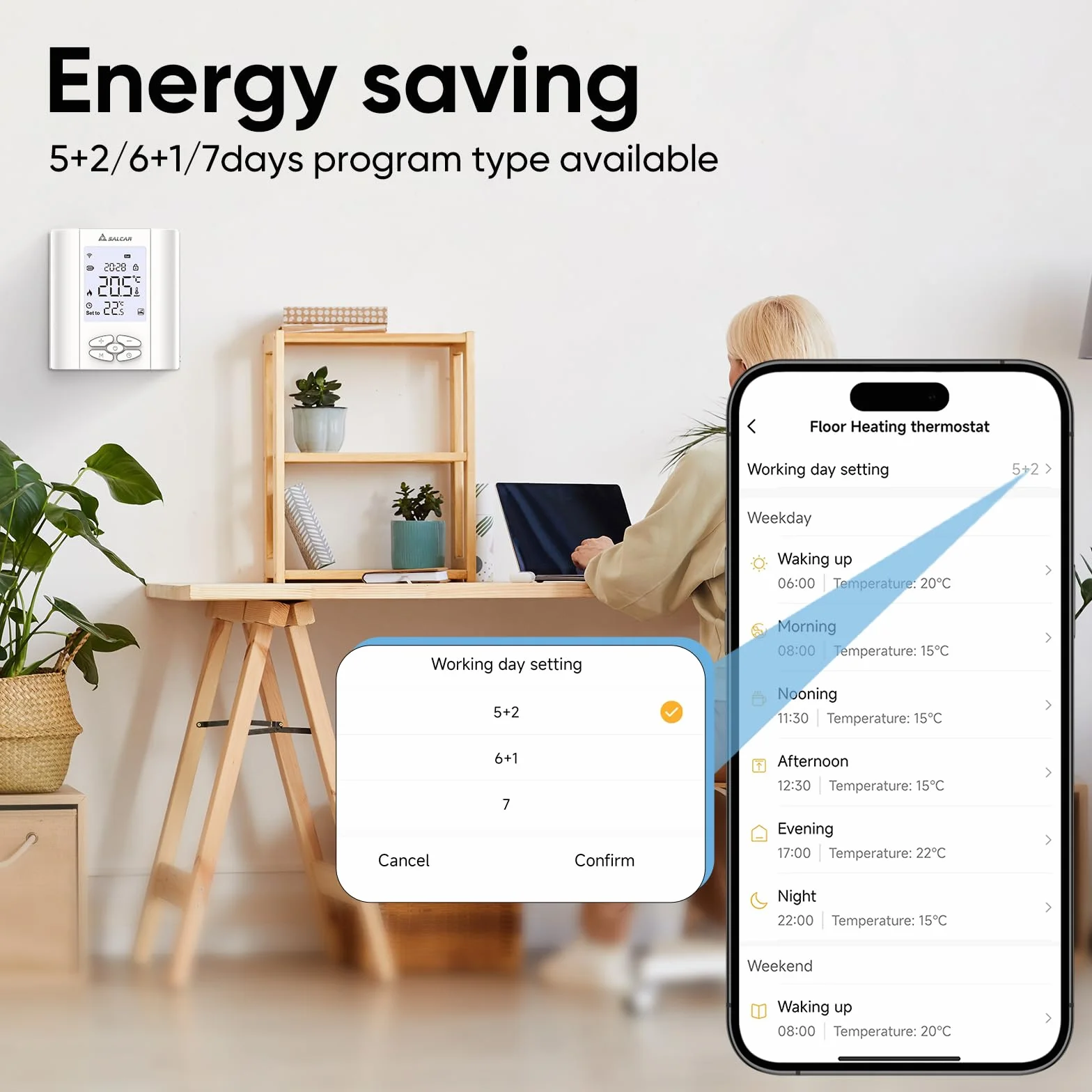SALCAR Termostat sieciowy WiFi do kotła gazowego/ogrzewania podłogowego z wodą, programowalny z wilgotnością, kompatybilny z Amazon Alexa i Google Home, głowica termostatyczna Tuya
