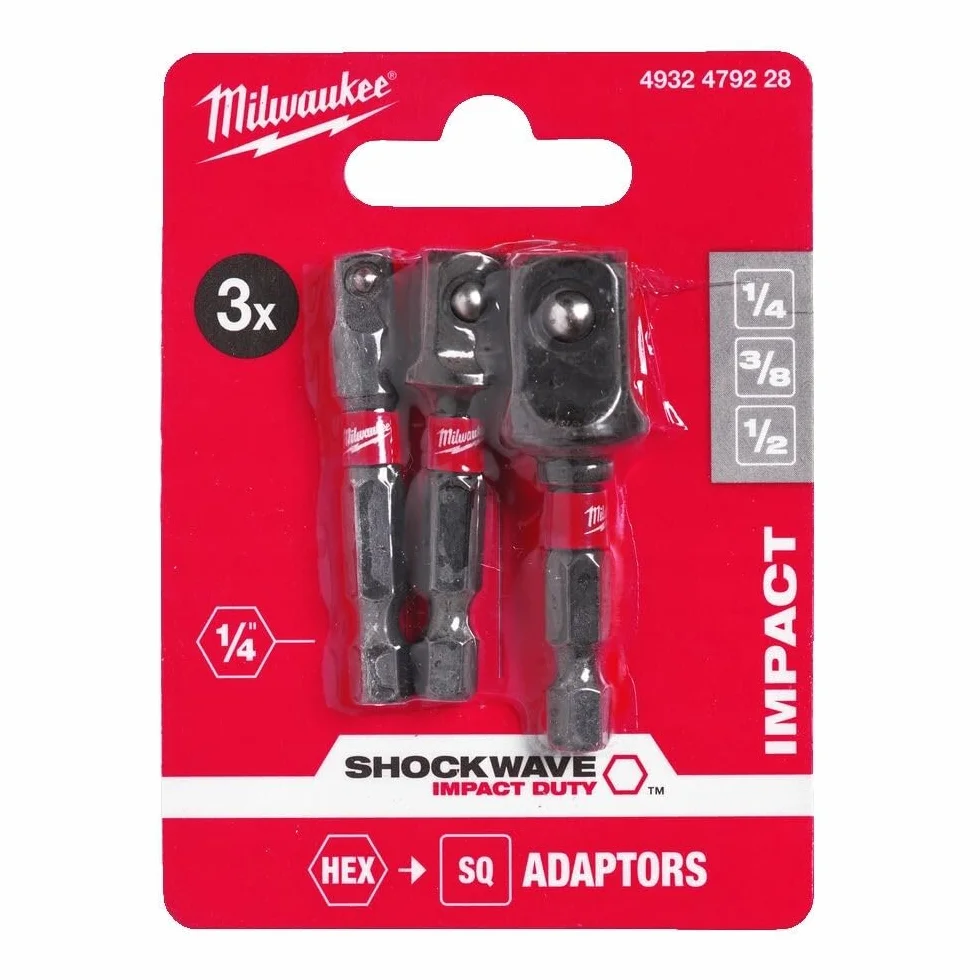 Milwauke 3 x zestaw adapterów do kluczy nasadowych (1/4 + 3/8 + 1/2)
