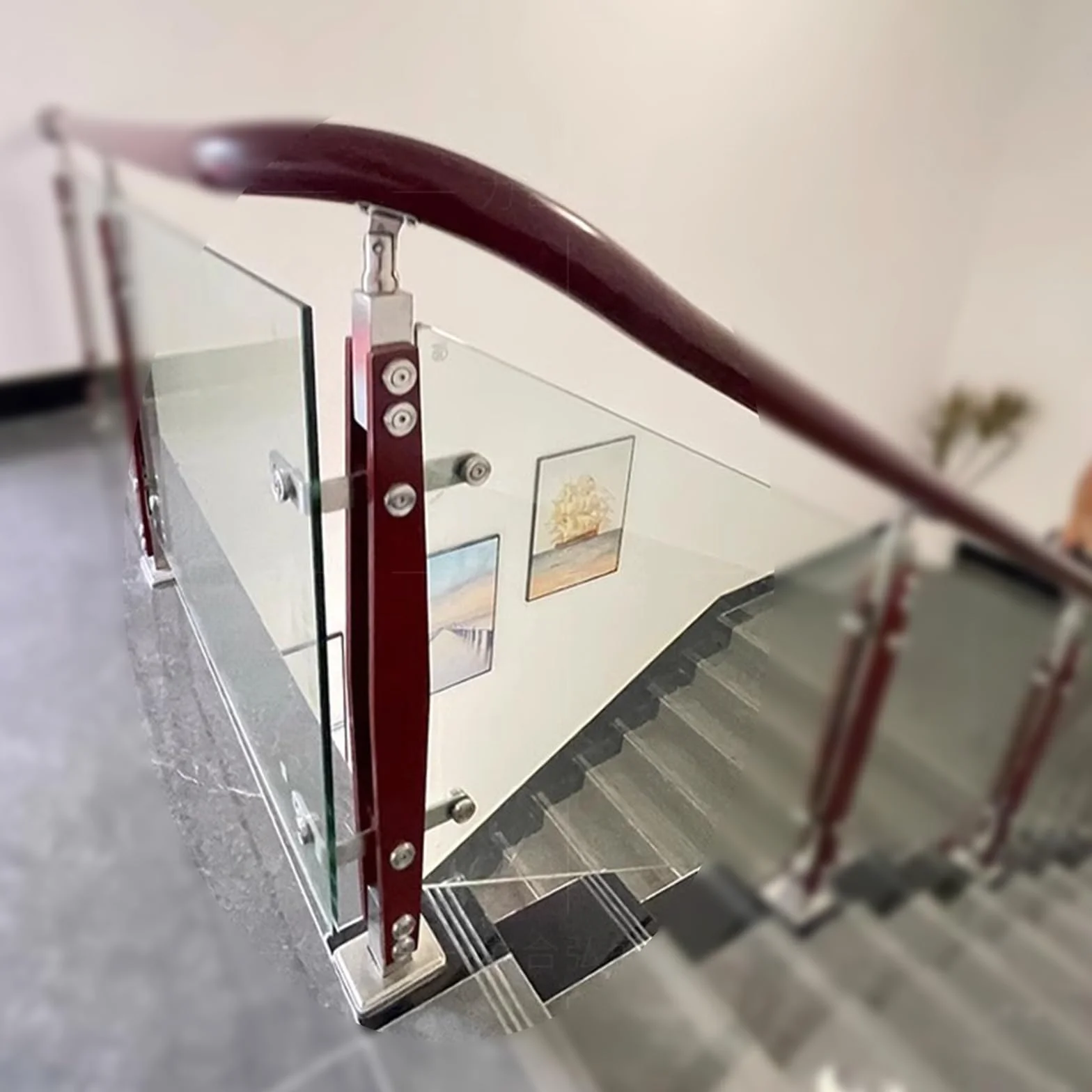 Łatwa instalacja Szare Szklane Balustrady Słupek do Poziomu i Nachylenia Klatek schodowych Regulowany Kąt Wrzeciona Schodowe Drewniane Tralki Pokładowe Zapobiegające Upadkowi 104 cm 3/10 Wysokość 0,9