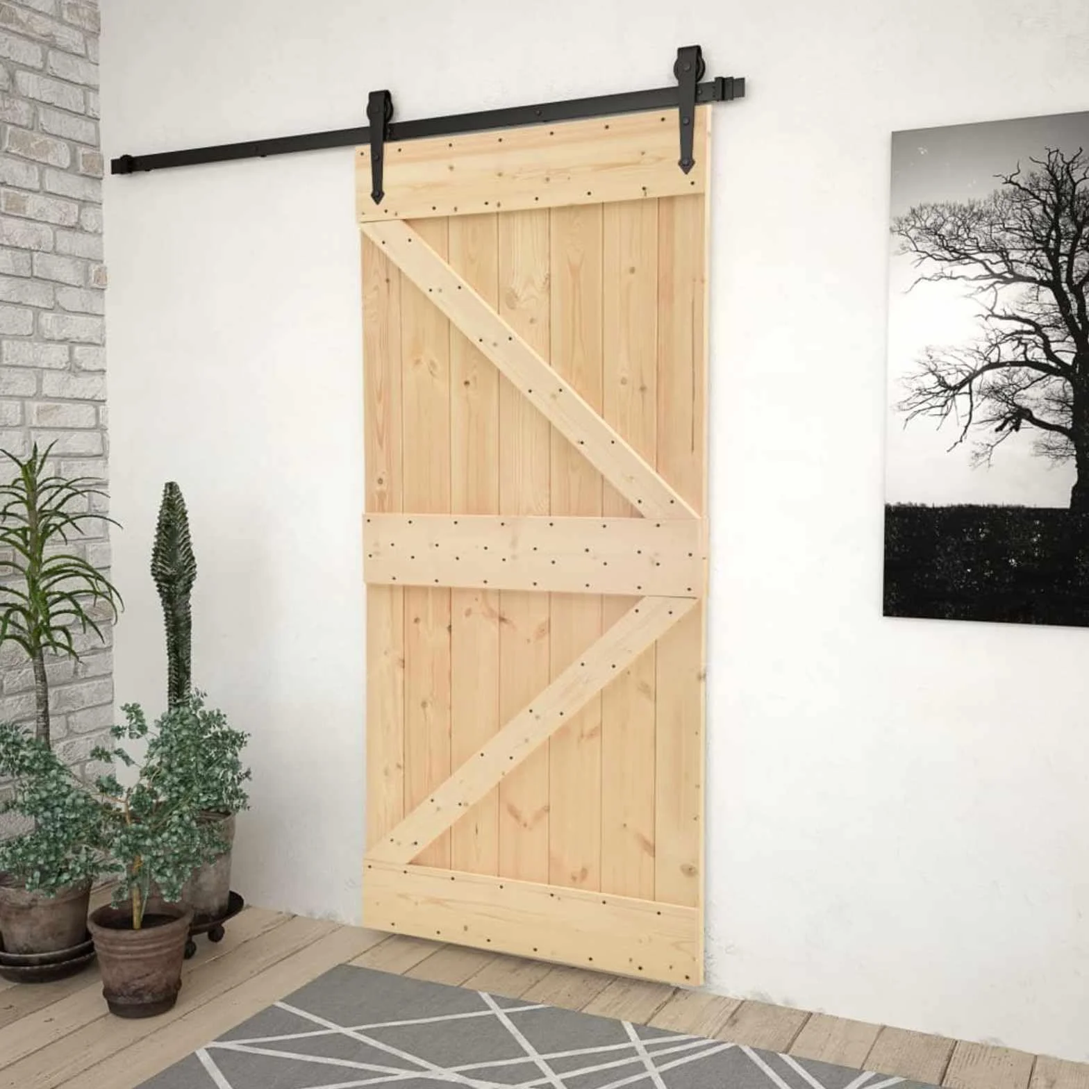 vidaXL Drzwi NARVIK Naturalny 80 x 210 cm Lite Drewno Sosnowe, Nowoczesne, prostokątne drzwi z solidnego sosnowego drewna, oszczędzają miejsce, funkcjonalny podział pokoju