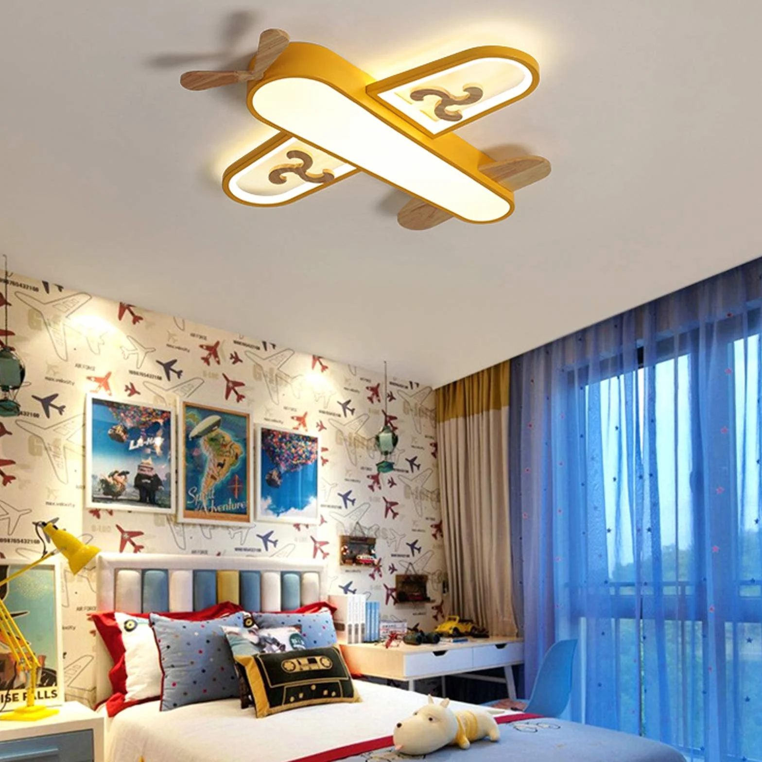 Lampa sufitowa LED do pokoju dziecięcego, samolot, nowoczesna, ściemniana, pilot zdalnego sterowania, żyrandol, oświetlenie dla chłopców i dziewczynek, do sypialni, salonu, gabinetu, jadalni