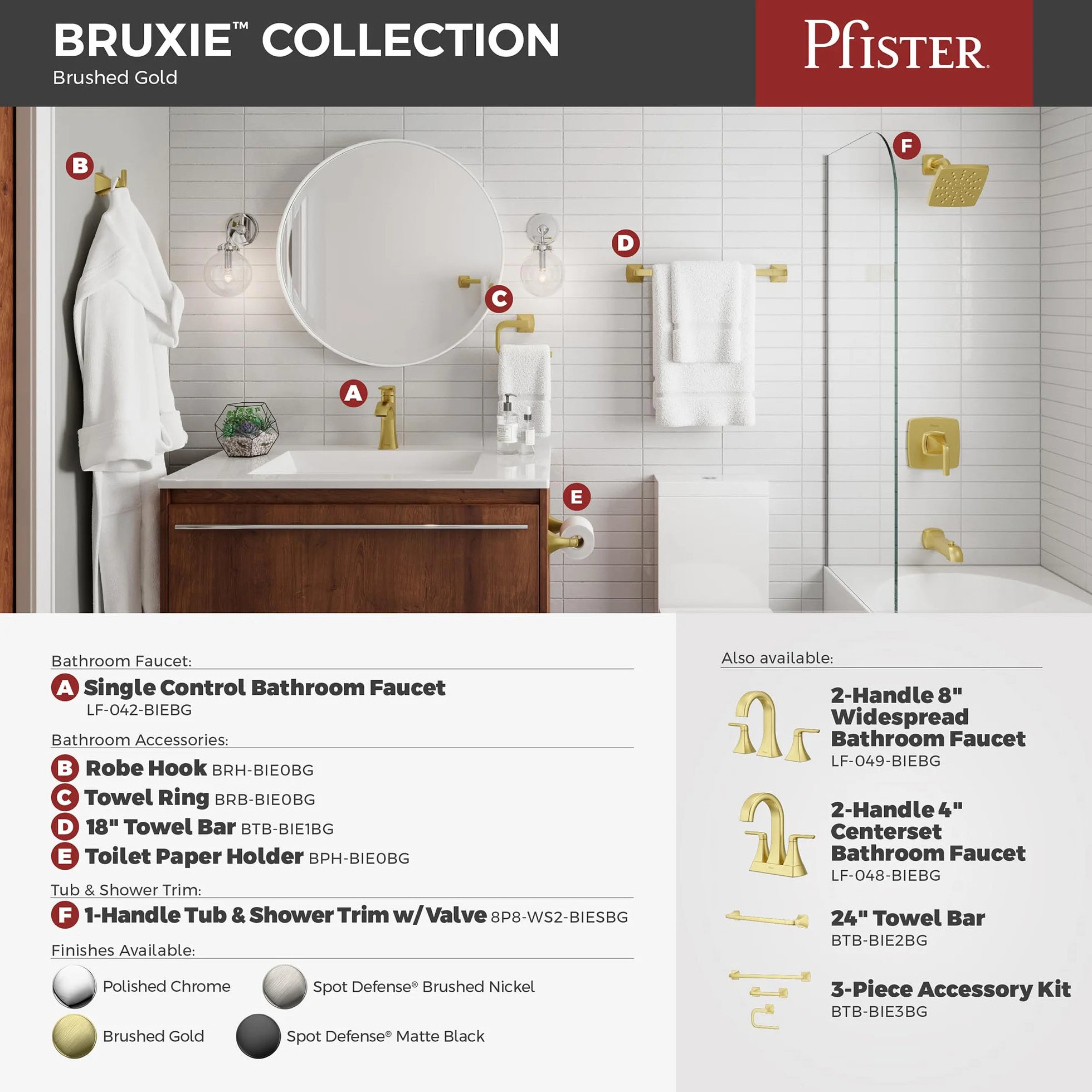 Pfister Bruxie LF048BIEBG bateria łazienkowa do umywalki, 10 cm środkowy, 2-uchwytowy, 3-otworowy, wykończenie ze szczotkowanego złota