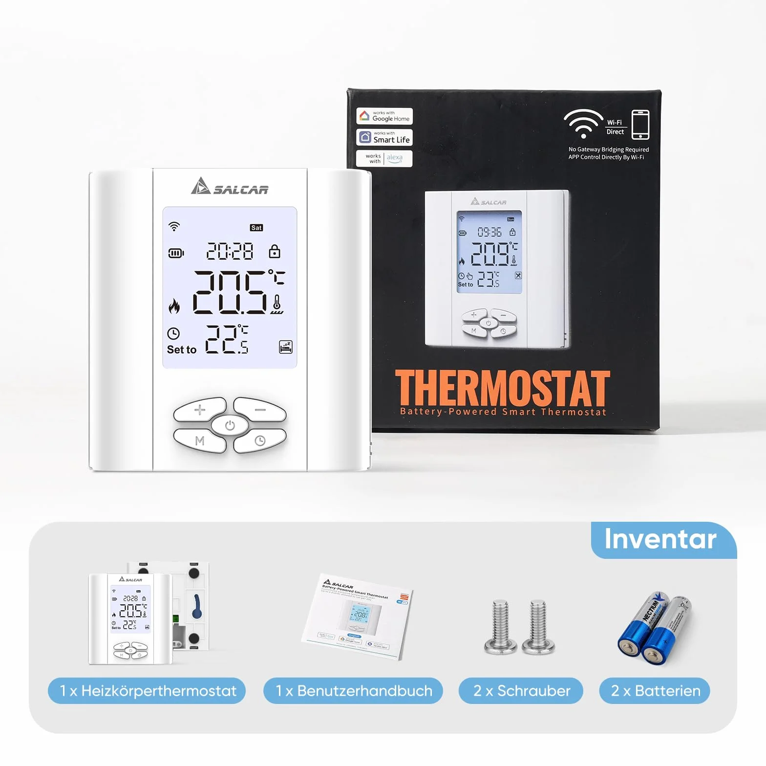 SALCAR Termostat sieciowy WiFi do kotła gazowego/ogrzewania podłogowego z wodą, programowalny z wilgotnością, kompatybilny z Amazon Alexa i Google Home, głowica termostatyczna Tuya