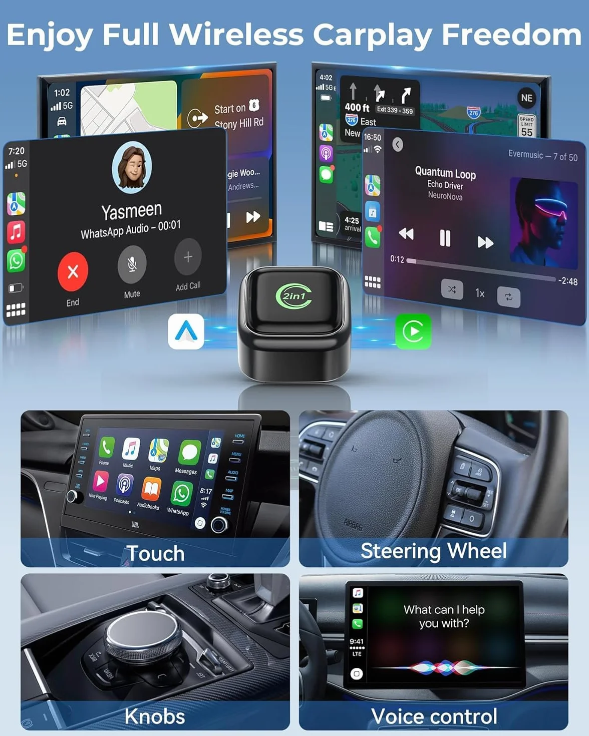 Bezprzewodowy adapter CarPlay i Android Auto 2 w 1 5,8 GHz Pro – natychmiastowe przełączanie dla rodzin z wieloma kierowcami, konwersja z przewodowego na bezprzewodowy w samochodach OEM, szybkie autom