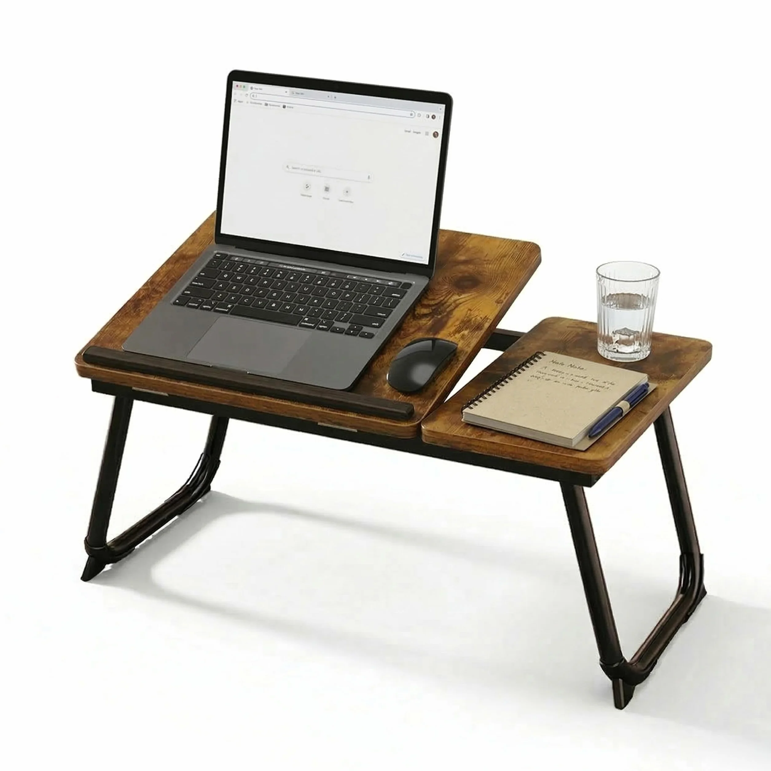 Relaxdays Składany Stolik Pod Laptopa do Łóżka z Regulacją Wysokości, Metal, Ciemnobrązowy/Czarny