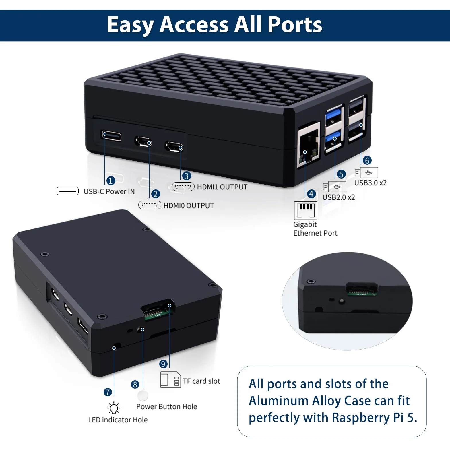 GeeekPi Zestaw startowy Raspberry Pi 5 8 GB aluminiowa obudowa chłodzenie pasywne Armor V5 karta SD 64 GB czytnik kart kable HDMI 27 W USB C
