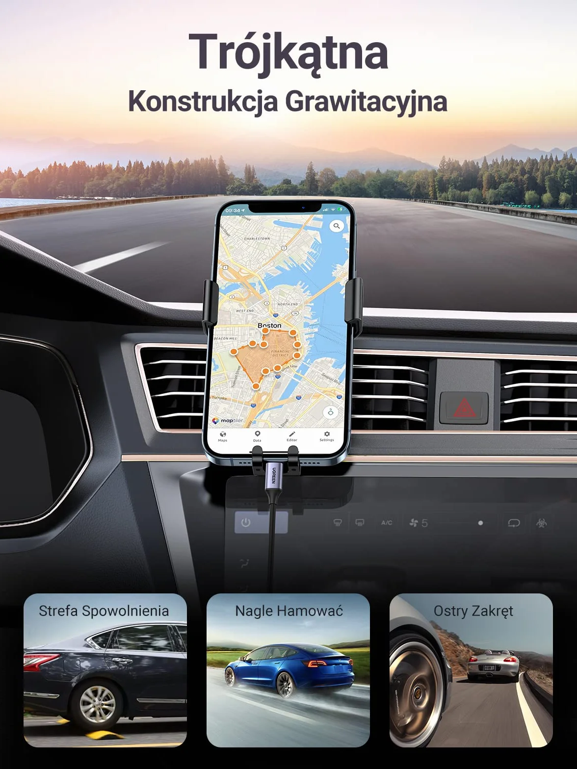 UGREEN Uchwyt na Telefon Samochodowy na Odpowietrznik Kompatybilny z iPhone Galaxy Huawei Xiaomi (Srebrny)