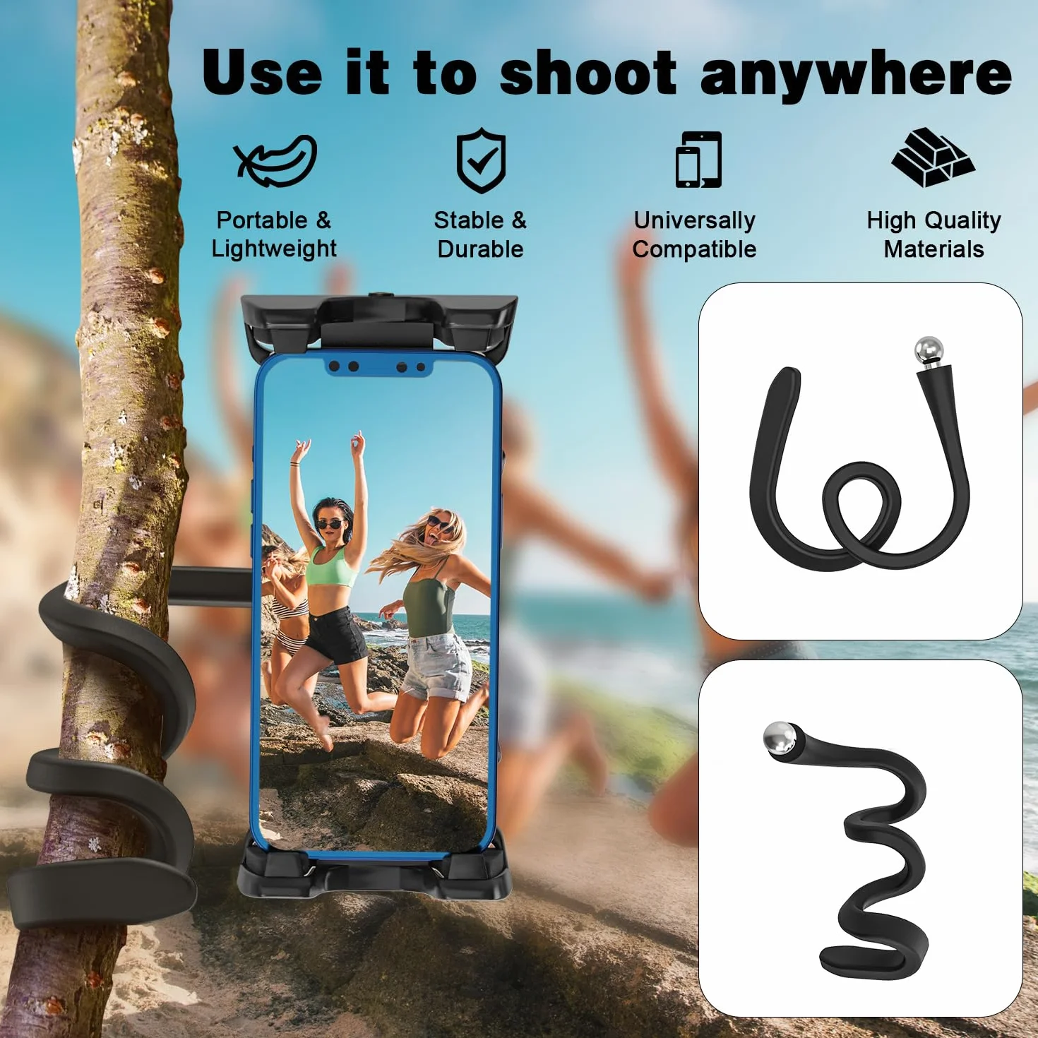 Uchwyt na telefon z gęsią szyją, stojak obrotowy 360°, kompatybilny ze smartfonami 11.9-32.8 cm