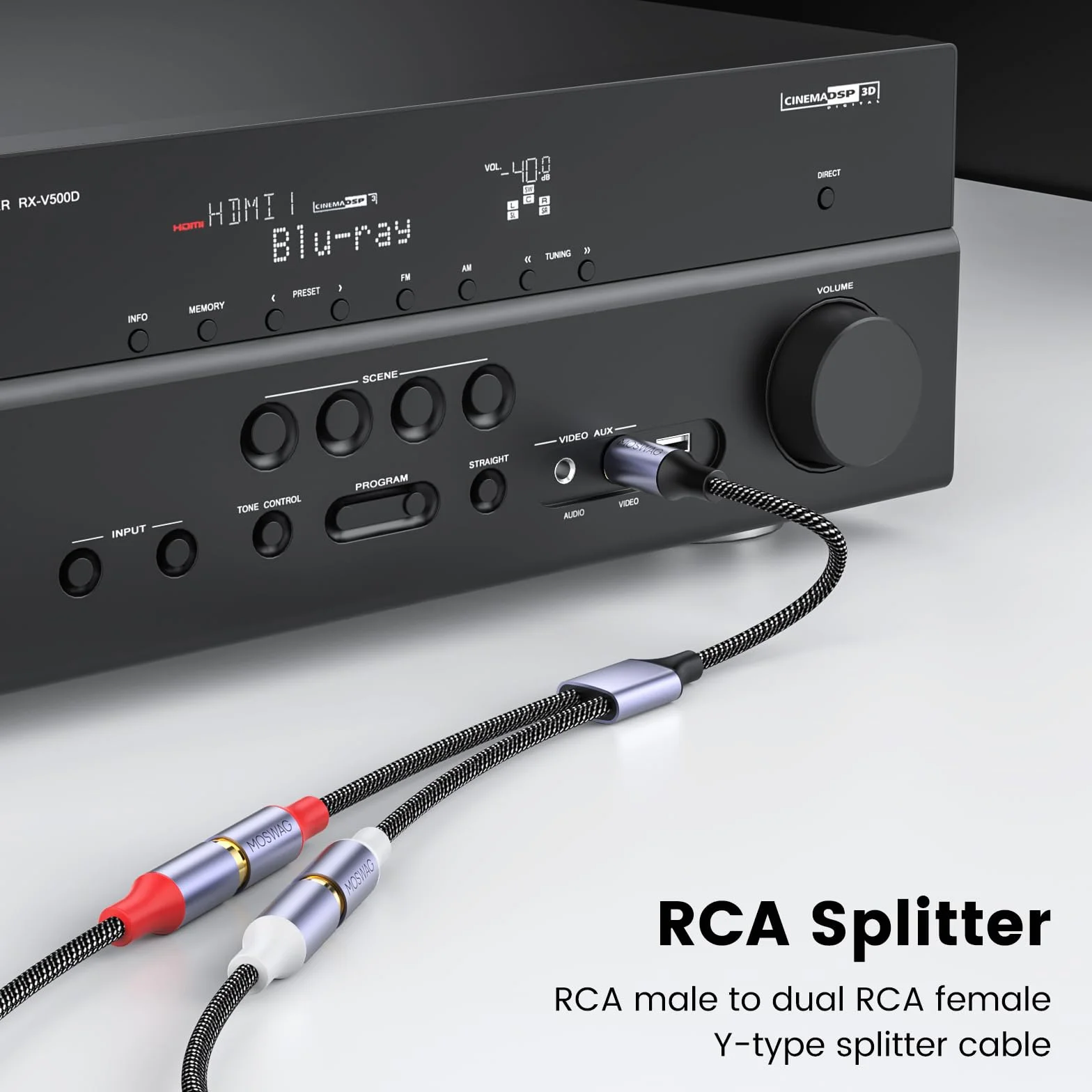 MOSWAG Rozdzielacz RCA 1 męski na 2 żeński, kabel Y audio wideo adapter