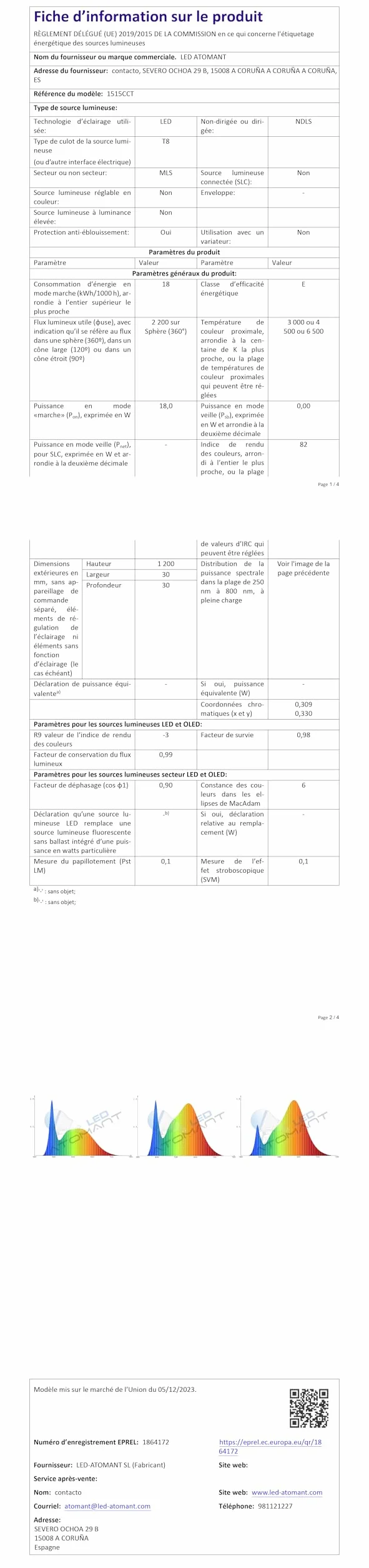 LED ATOMANT Opakowanie z 4 lampkami LED 120 cm 18 W, CCT (przełącznik wyboru koloru ciepła biel, neutralna biel lub zimna biel), 2200 lumenów, rozrusznik w zestawie, norma T8