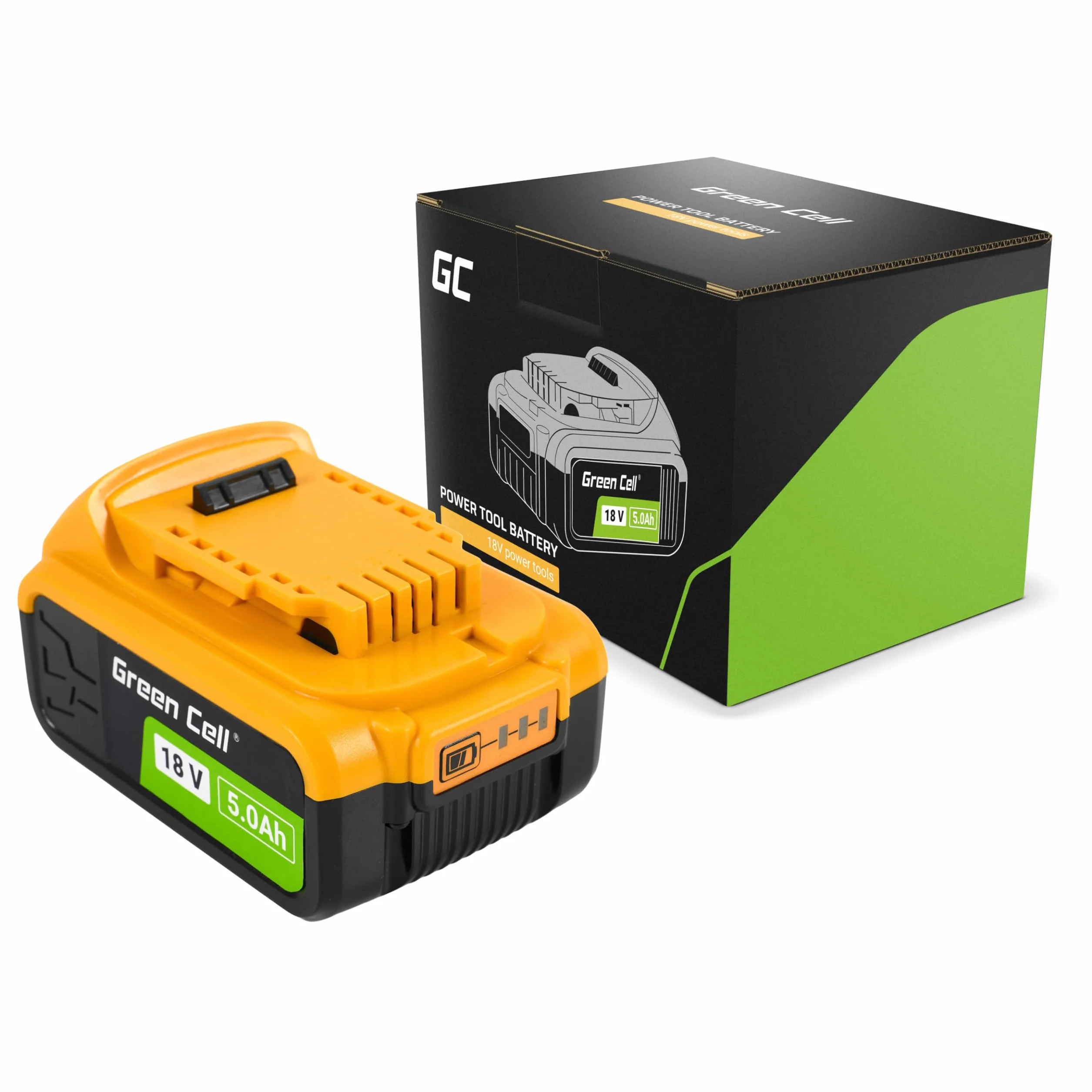 Green Cell (5 Ah 18 V Li-Ion) akumulator 5000 mAh zapasowy akumulator do DeWalt XR 18 V DCB184 DCB182 DCB200 DCB201 DCB180 DCB181 ze wskaźnikiem naładowania baterii, bez efektu pamięci