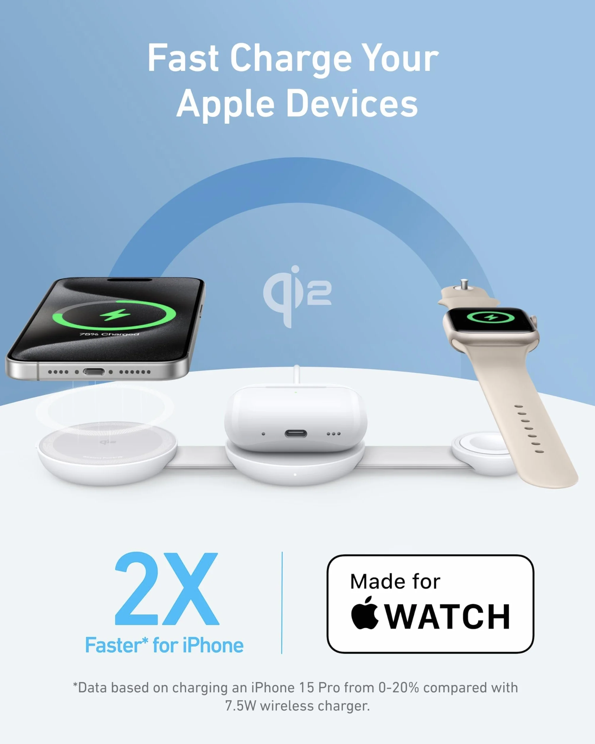Anker MagGo 3 w 1 bezprzewodowa stacja ładująca Qi2 15 W składana podróżna do iPhone 16/15 (biały)