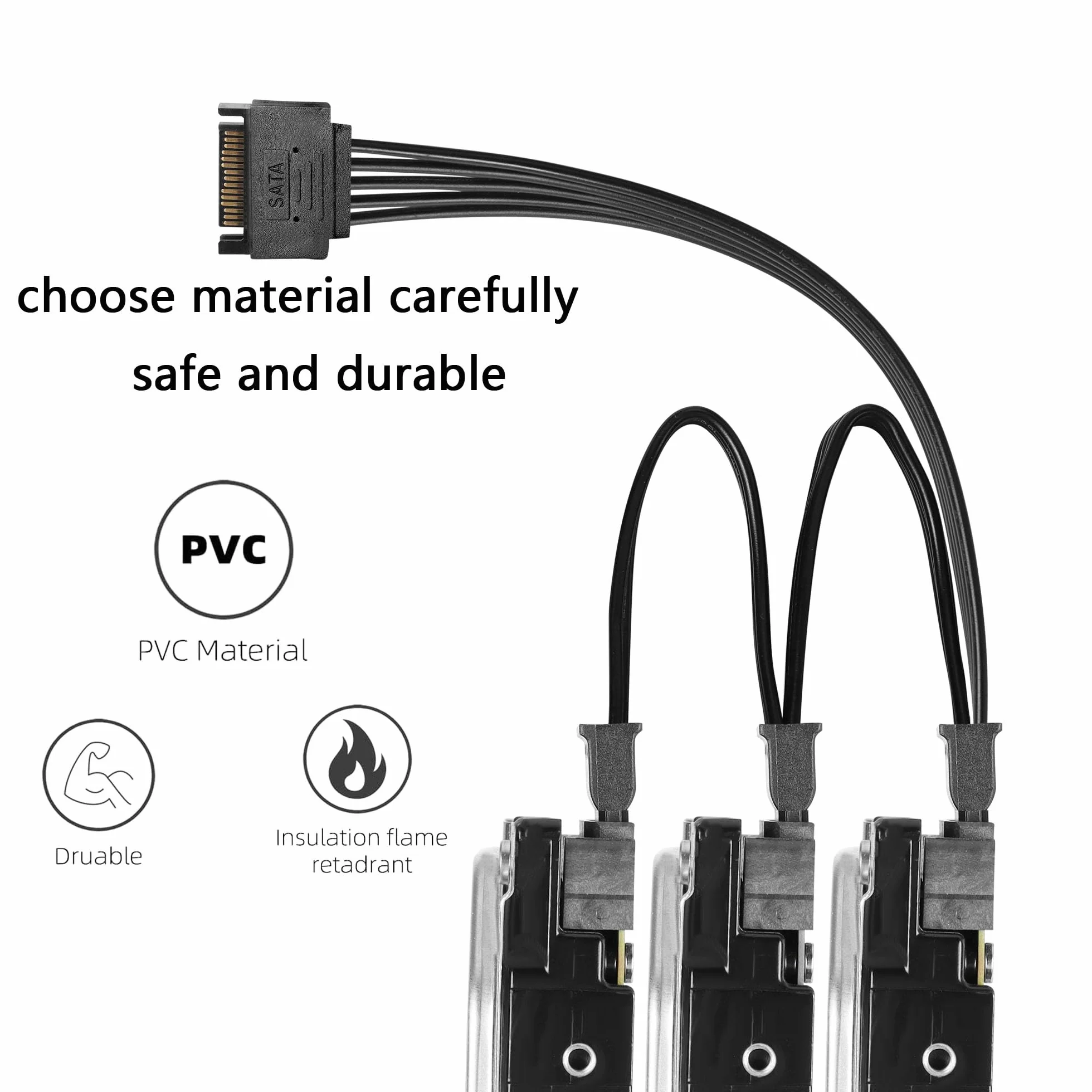 SinLoon 15-Biegunowy Kabel Rozdzielający SATA-Power, 15-Stykowy Kabel Szeregowy Do 3 SATA