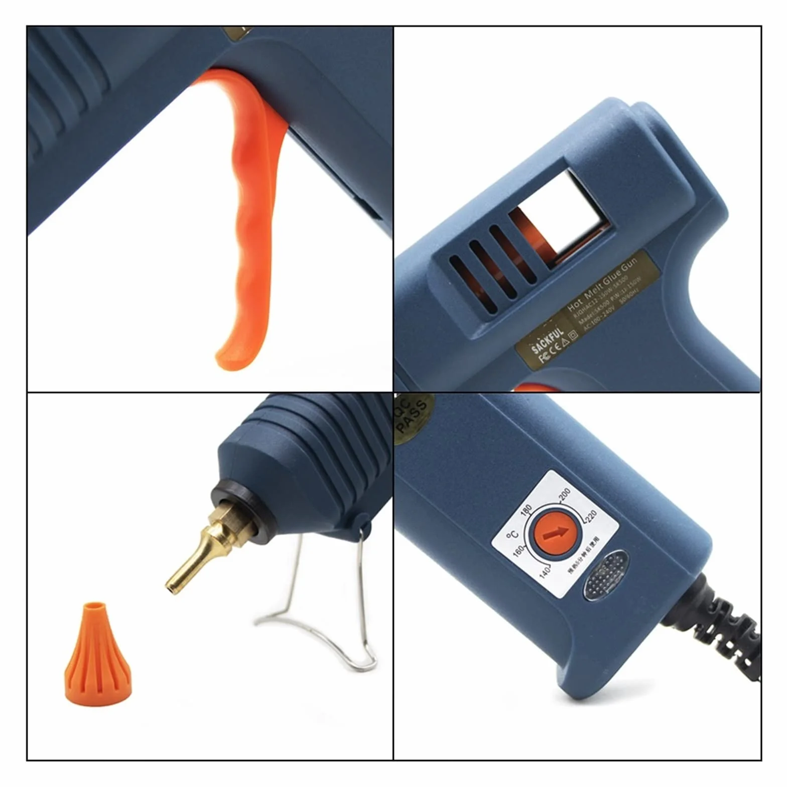 Narzędzia do klejenia na gorąco Pistolet do klejenia na gorąco 150W regulowana temperatura dysza pistoletu do klejenia 11mm klej w sztyfcie profesjonalny przemysłowy pistolet do topienia klej gorący p