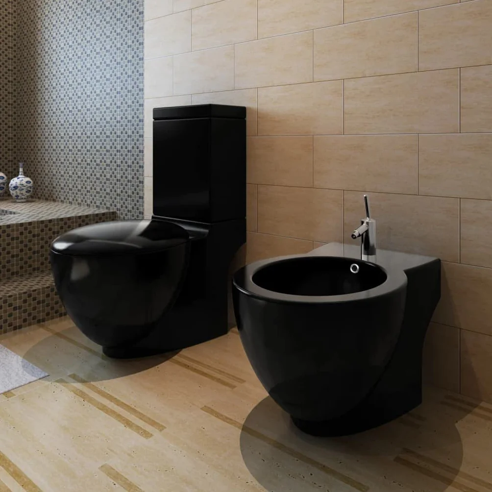Sprzęt wodno-kanalizacyjny, armatura, toalety i bidety, stojak toaleta i bidet zestaw czarny ceramiczny