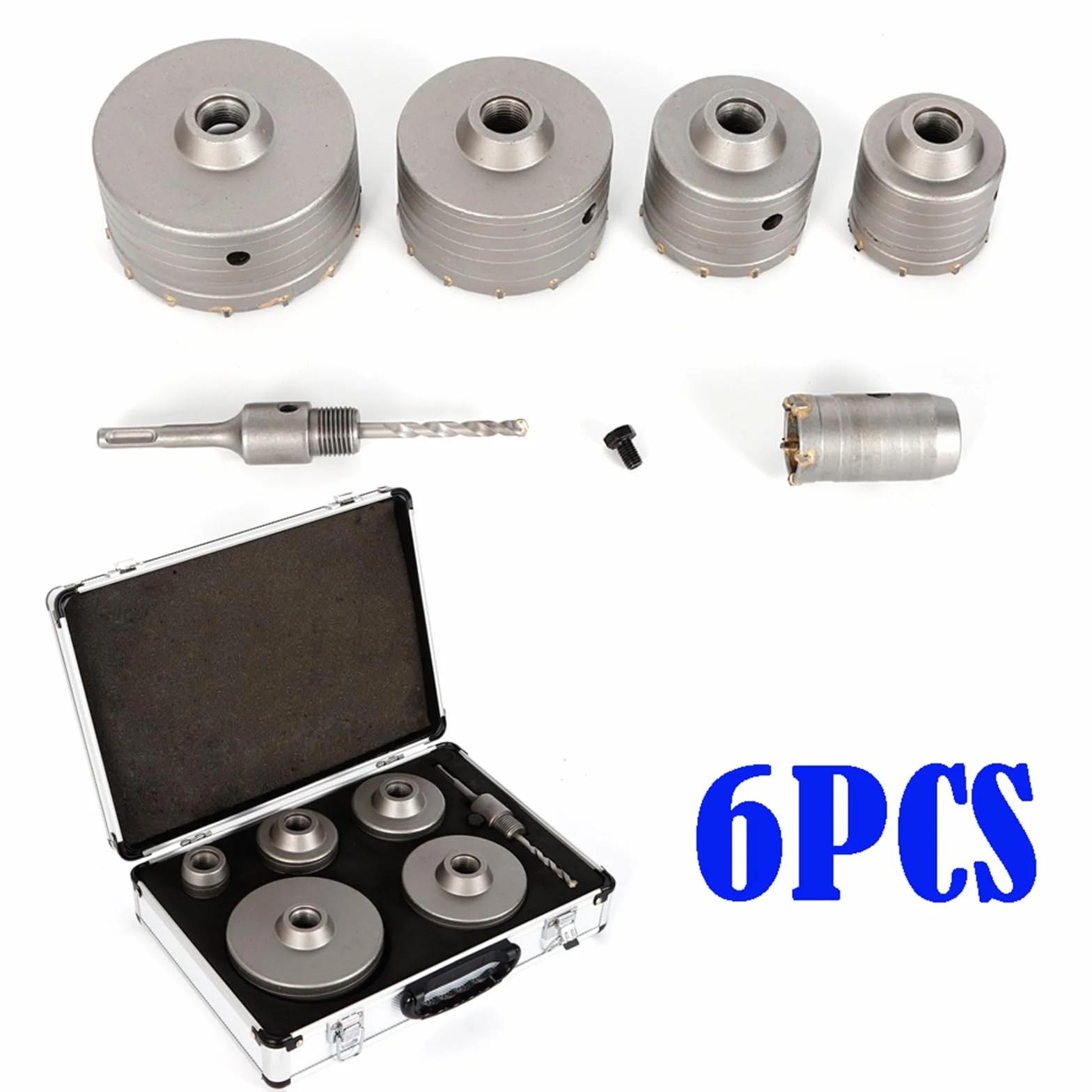 6-częściowy zestaw wierteł do betonu, wiertła do puszek Ø 40/68/80/100/120 mm, zestaw wierteł rdzeniowych z adapterem SDS-Plus do muru i betonu
