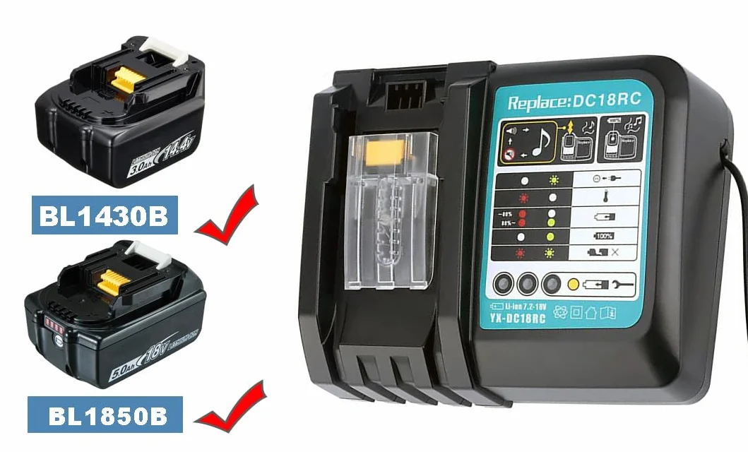 BL1850B akumulator (2 sztuki) 18 V 5,0 Ah z ładowarką DC18RC zamiennik dla akumulatora Makita BL1850B BL1850 BL1840B BL1840 BL1830B BL1830 BL1850 BL1835 BL18455 BL18455555 BL18455 BL1845 BL181 5 z wyświetlaczem LED