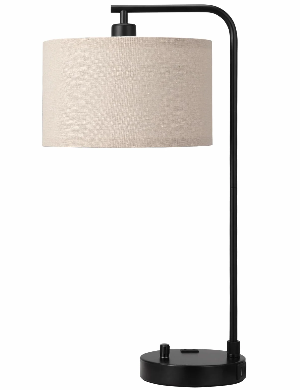 Wysoka lampa stołowa z portem USB i gniazdkiem, ściemniana lampka nocna z lnianym kloszem, lampa biurkowa do sypialni, salonu, pokoju gościnnego, domowego biura, żarówka LED w zestawie