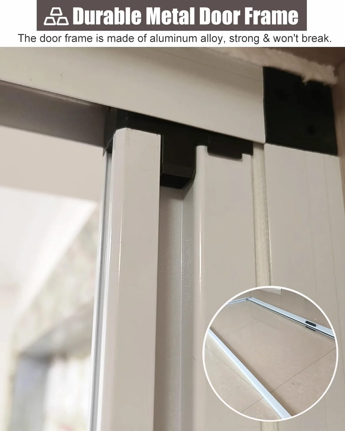 Drzwi Harmonijkowe Bez Wiercenia Białe Drzwi Składane Metalowa Rama i Panel z Włókniny, Przesuwne Drzwi Składane z Uchwytem i Zamkiem, Bramka Dzieląca Drzwi do Kuchni i Sypialni(61x80in (155x203cm))