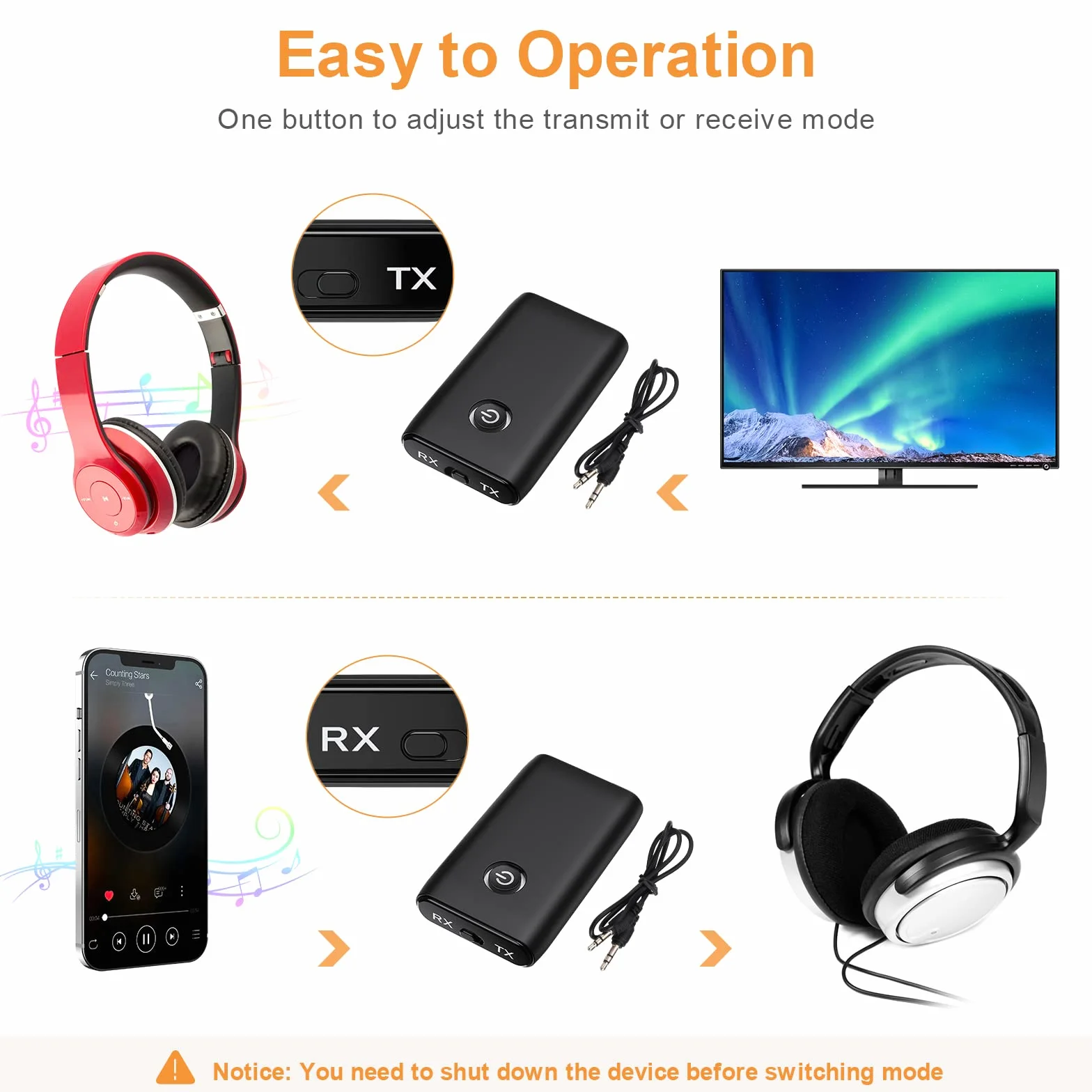 Bezprzewodowy adapter Bluetooth 5.0 2 w 1 nadajnik odbiornik do telewizora PC