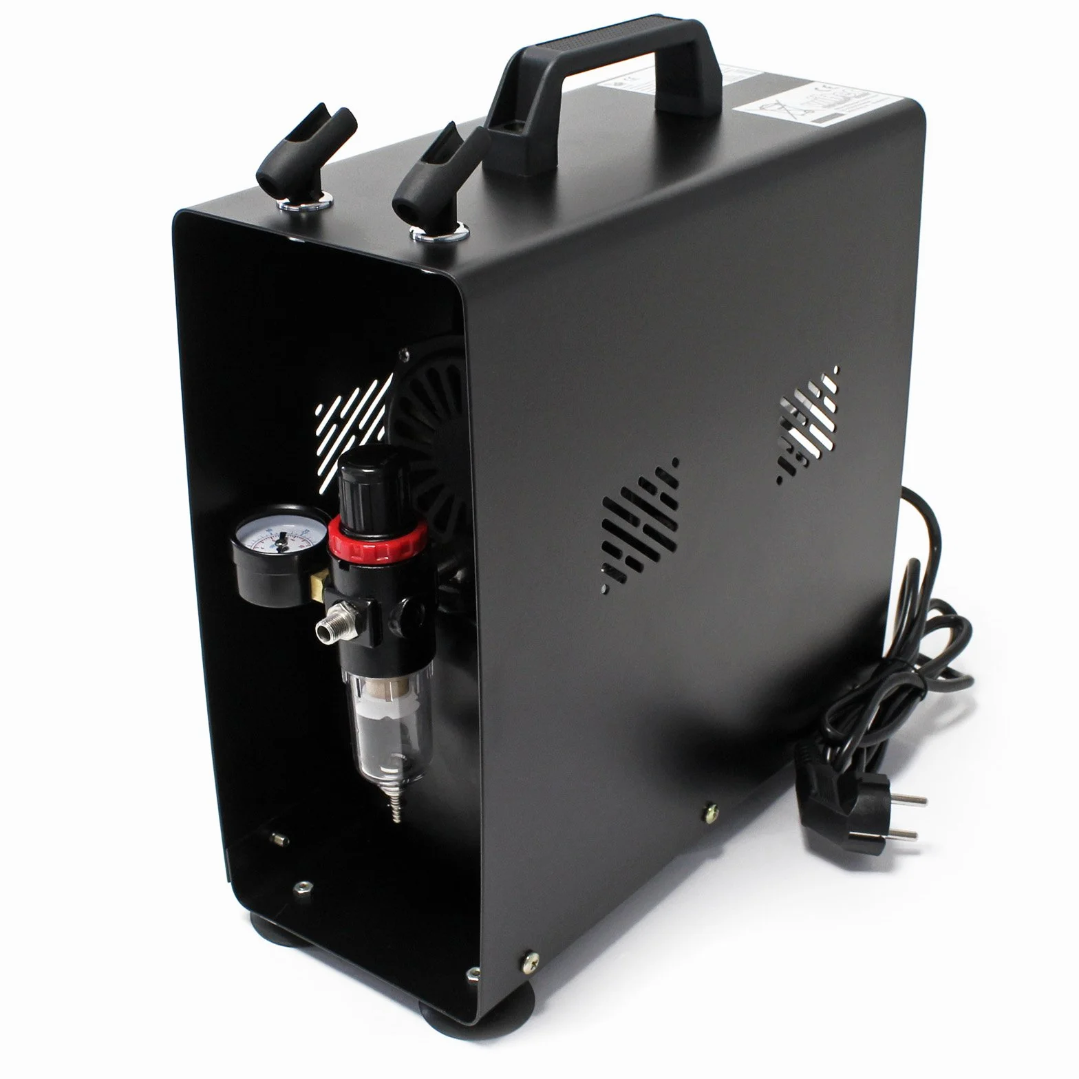 Wiltec Airbrush AF186A sprężarka jednocylindrowa do maks. ciśnienia 4 bar, w obudowie z automatycznym wyłączaniem i zbiornikiem powietrza, do modelarstwa, paznokci, tatuaży, pojazdów