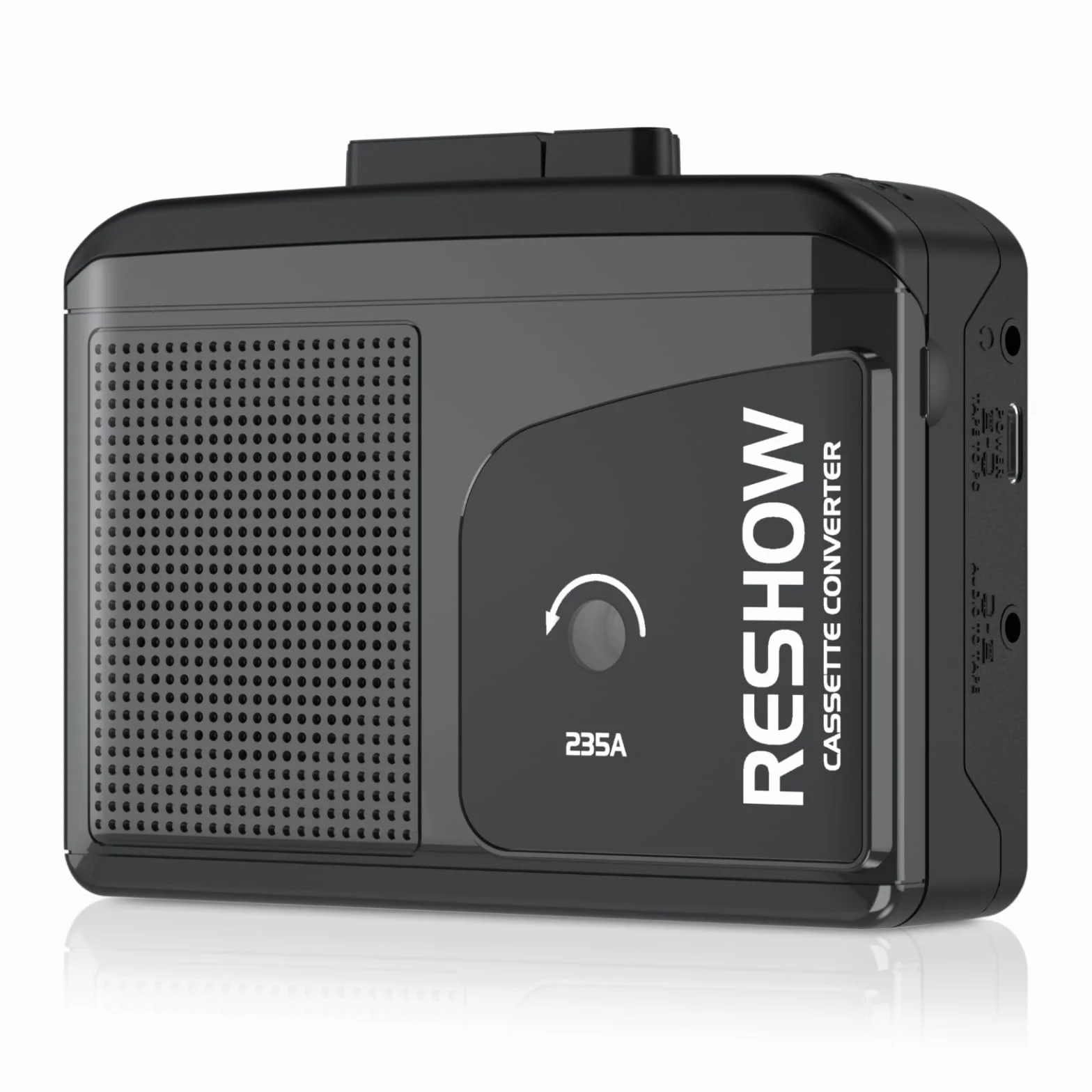 Reshow Przenośny magnetofon kasetowy, pełny dźwięk stereo, konwerter cyfrowy na MP3, magnetofon kasetowy z mikrofonem i wbudowanym głośnikiem, nagrywanie wsteczne na taśmę (czarny)