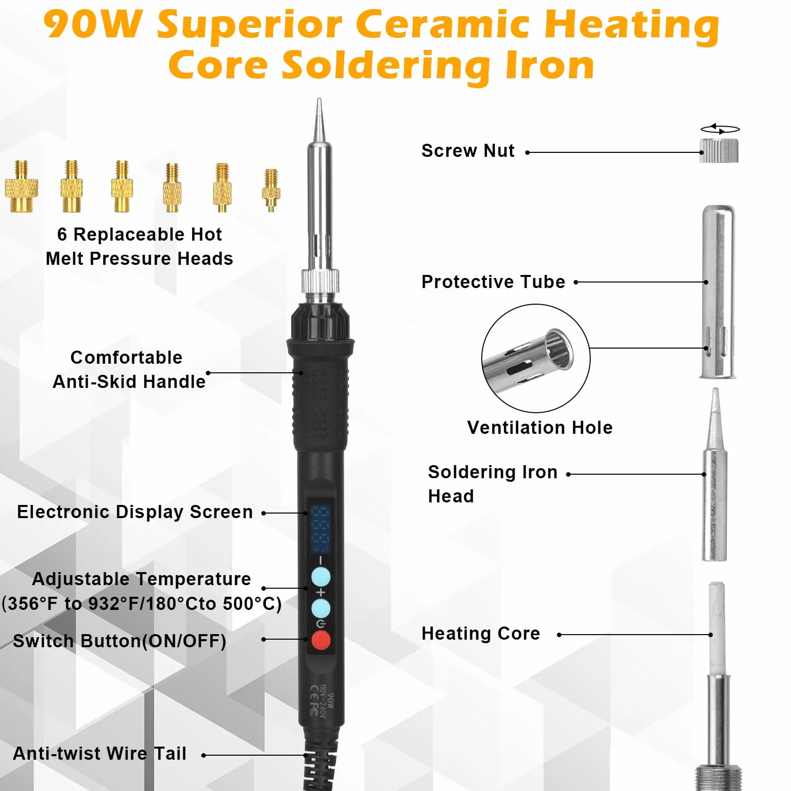 Zestaw 130 sztuk końcówek do lutowania, 900 W, cyfrowa regulacja temperatury z wkładkami gwintowanymi M2/M3/M4/M5/M6/M8, zestaw do lutowania akcesoriów do druku 3D