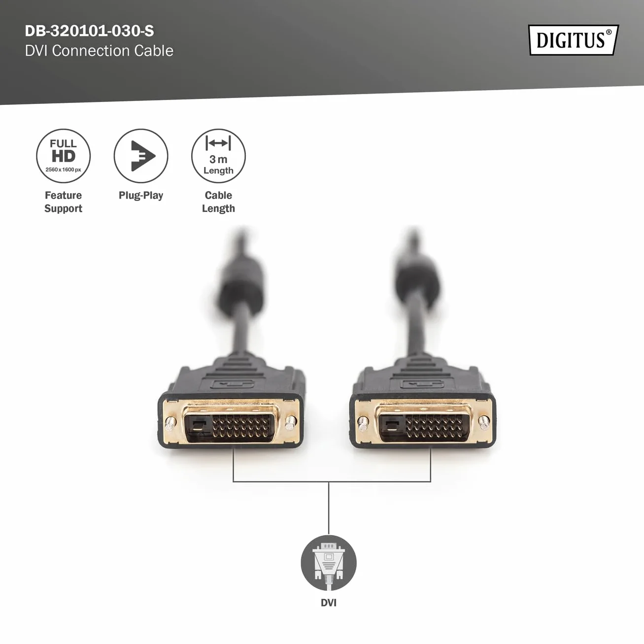 Digitus DVI-D Dual Link 3 m czarny kabel