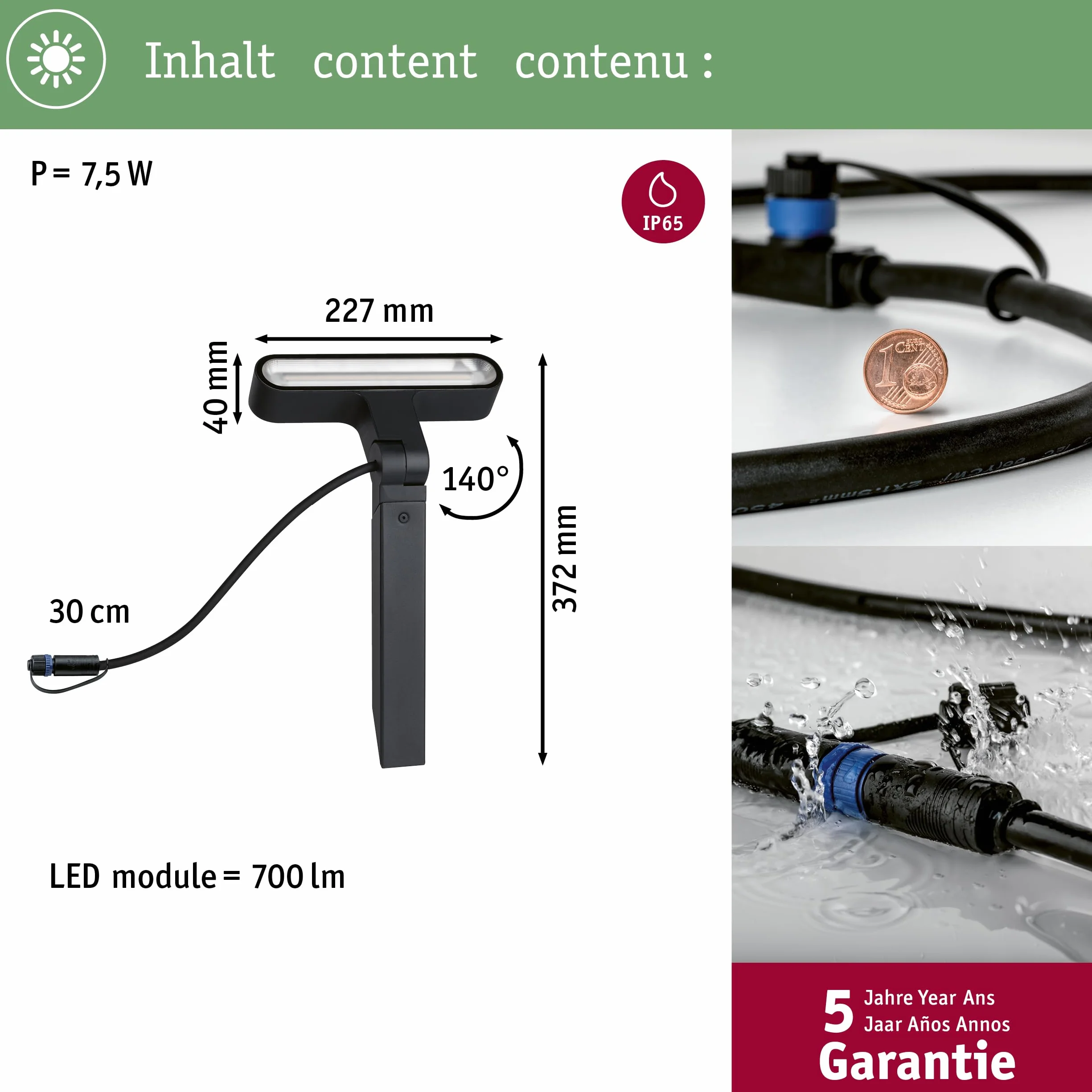 Paulmann 94544 Plug & Shine LED oprawa zewnętrzna Plug & Shine Spot Ito IP65 w zest. 1x6 Watt ściemn. opr. zewn. antracyt, metal, tw. szt. 3000 K