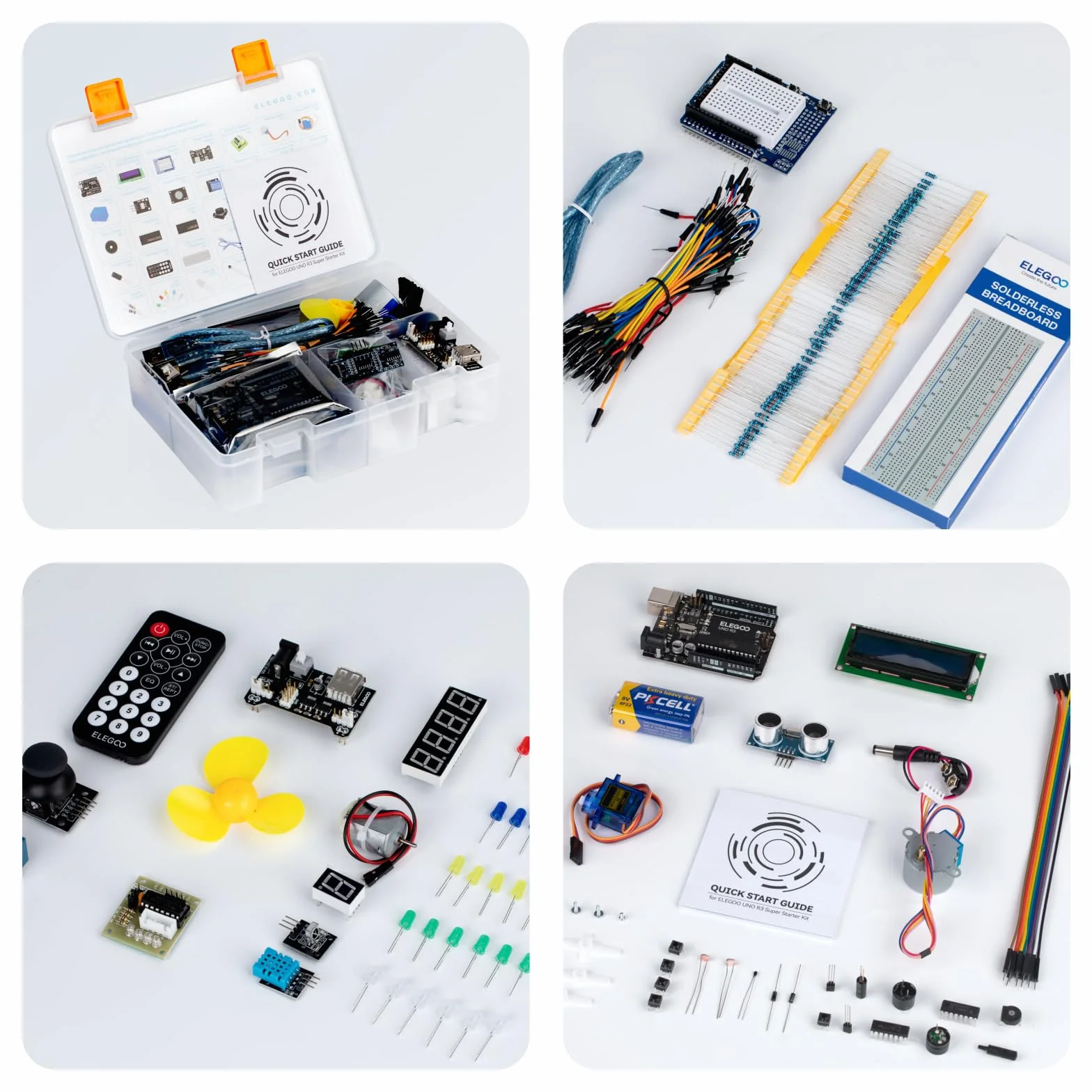 ELEGOO UNO R3 zestaw startowy kompatybilny z projektem Arduino IDE, zestaw dla początkujących z samouczkiem w języku niemieckim, mikrokontrolerem, przekaźnikiem 5 V, modułem zasilania, serwomotorem,