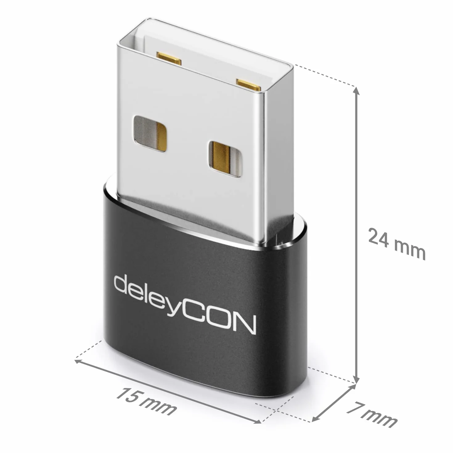 deleyCON Adapter USB C (2 Sztuki) Gniazdo USB-C do Wtyczki USB-A - do Ładowania Kabla Danych Ładowarka Power Bank - do iPhone 16 15, iPad, Airpods, Watch, Galaxy S25/S24, PC, Tablet, Notebook - Czarny