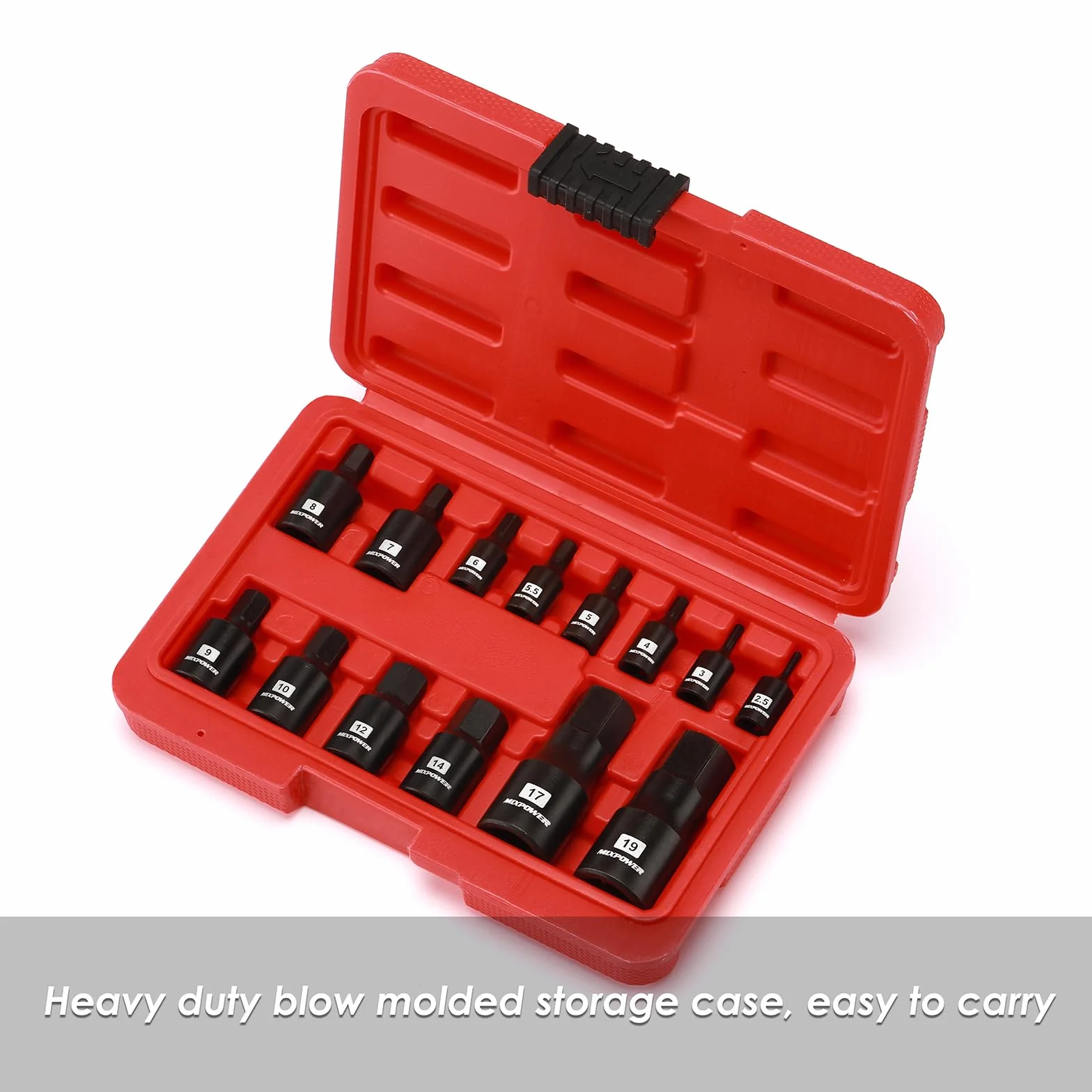 MIXPOWER 14-częściowy zestaw gniazd bitowych Dr. Bit Socket Set 2,5 mm do 19 mm, 1/4", 3/8" i 1/2" Napęd CrMo Impact Grade, metryczne, sześciokątne gniazdo