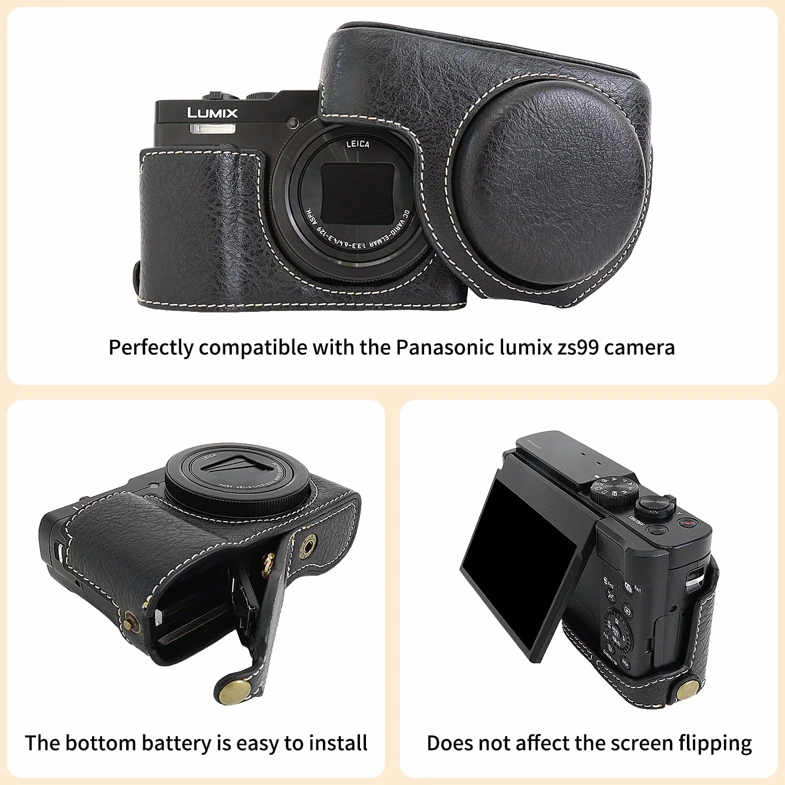 Etui ze Skóry PU do Panasonic Lumix DC-TZ99, Odporny na Zarysowania, Czarny