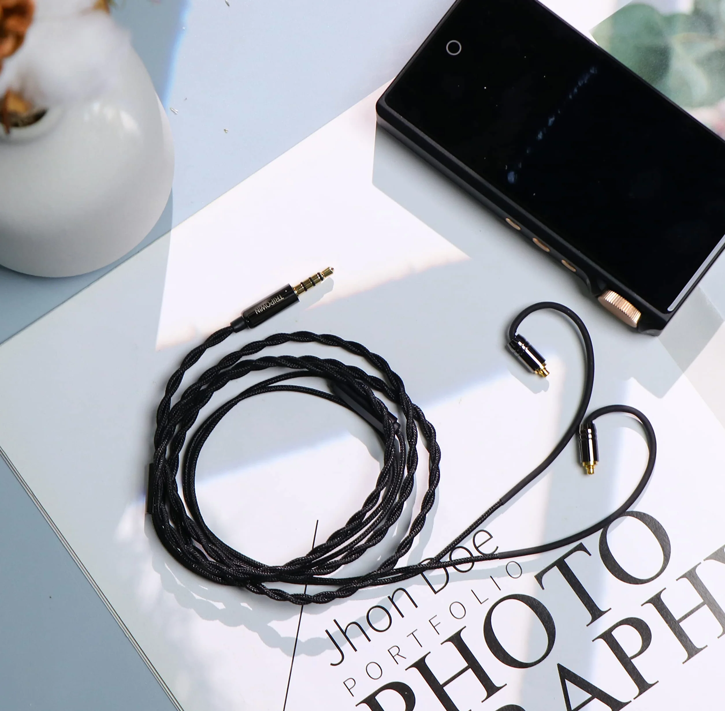 Linsoul Tripowin Zombur 4N kabel beztlenowy OFC 4N HiFi IEM z mikrofonem, zewnętrzna warstwa przędzy bawełnianej do audiofilskiego kabla zastępczego (z mikrofonem, 3,5, MMCX)