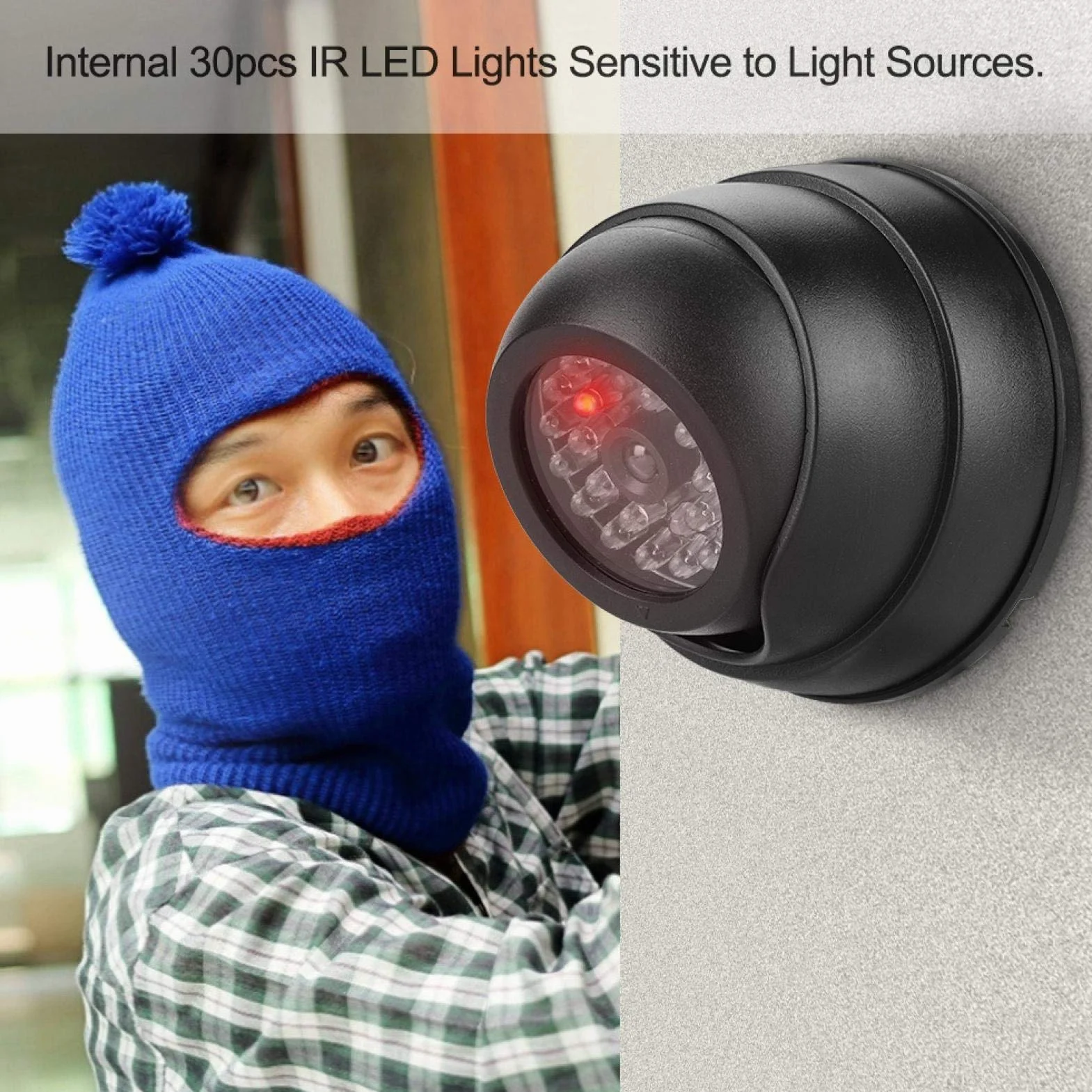 Dummy Camera Dummy Surveillance Camera Security, fałszywa kamera bezpieczeństwa z 30-częściowymi diodami LED IR, do domu, biura, miejsc wewnątrz i na zewnątrz
