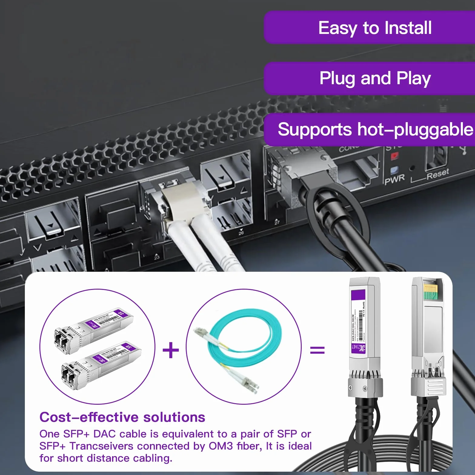 10G SFP+ DAC 0,5 m (0,5 m), 10 GBASE-CU bezpośredni kabel miedziany pasywny Twinax do Cisco SFP-H10GB-CU0,5M, Ubiquiti UniFi UC-DAC-SFP+, Meraki, Netgear i innych, 28AWG | 0,5-7 m opcjonalnie