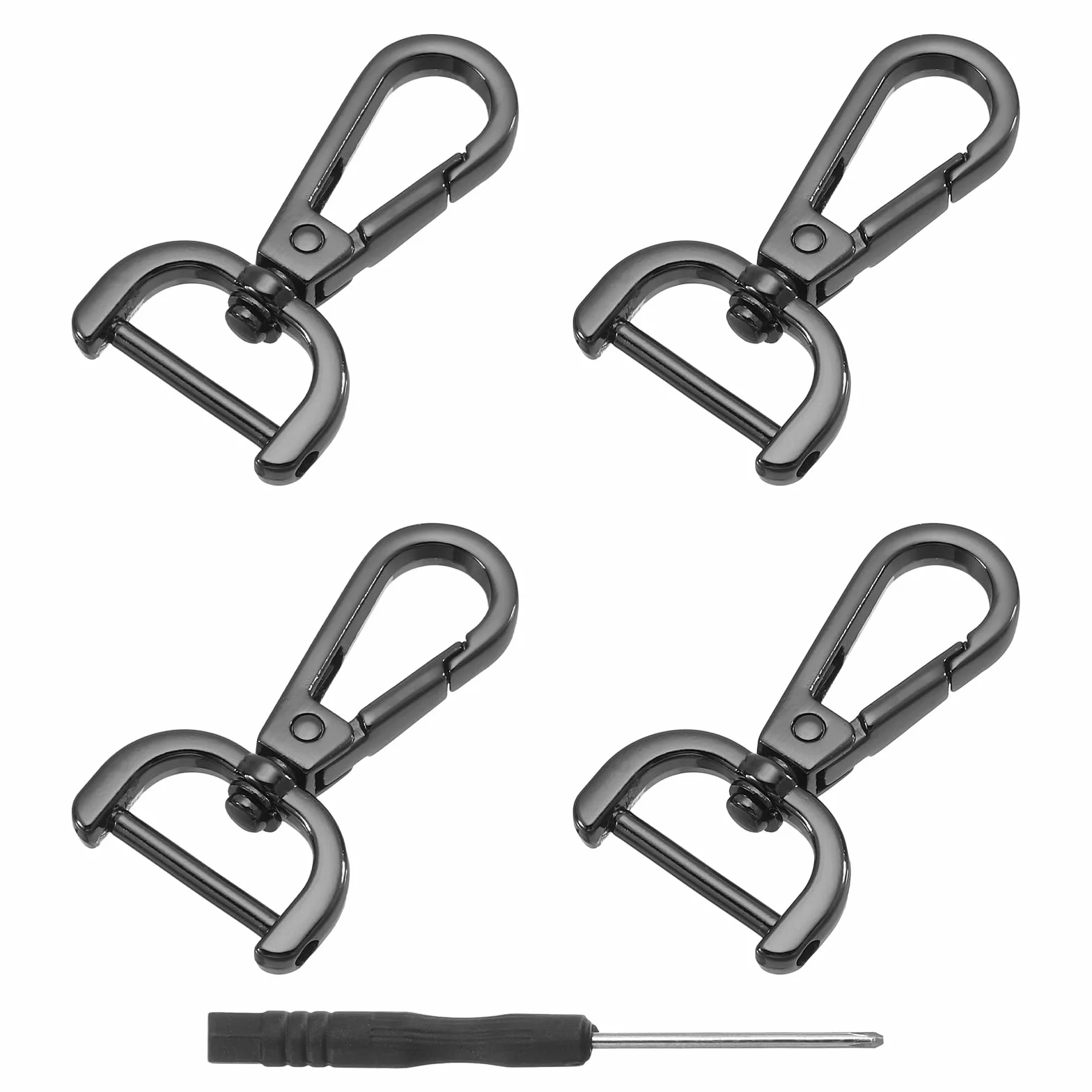 QUARKZMAN 4 szt. Obrotowe haczyki z karabińczykiem, 20 mm (3/4 cala) D-ring odpinany metalowy haczyk zatrzaskowy ze śrubokrętem do tworzenia toreb na klucze, czarny